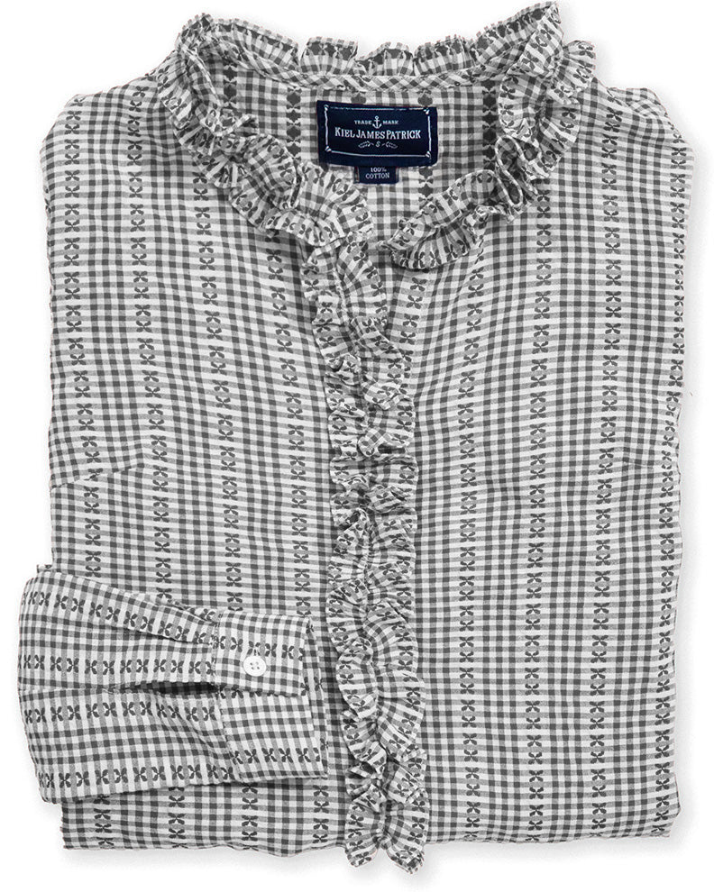 KJP Women's Mayfair Check Ruffle Dress Shirt in Gray – Kiel James Patrick