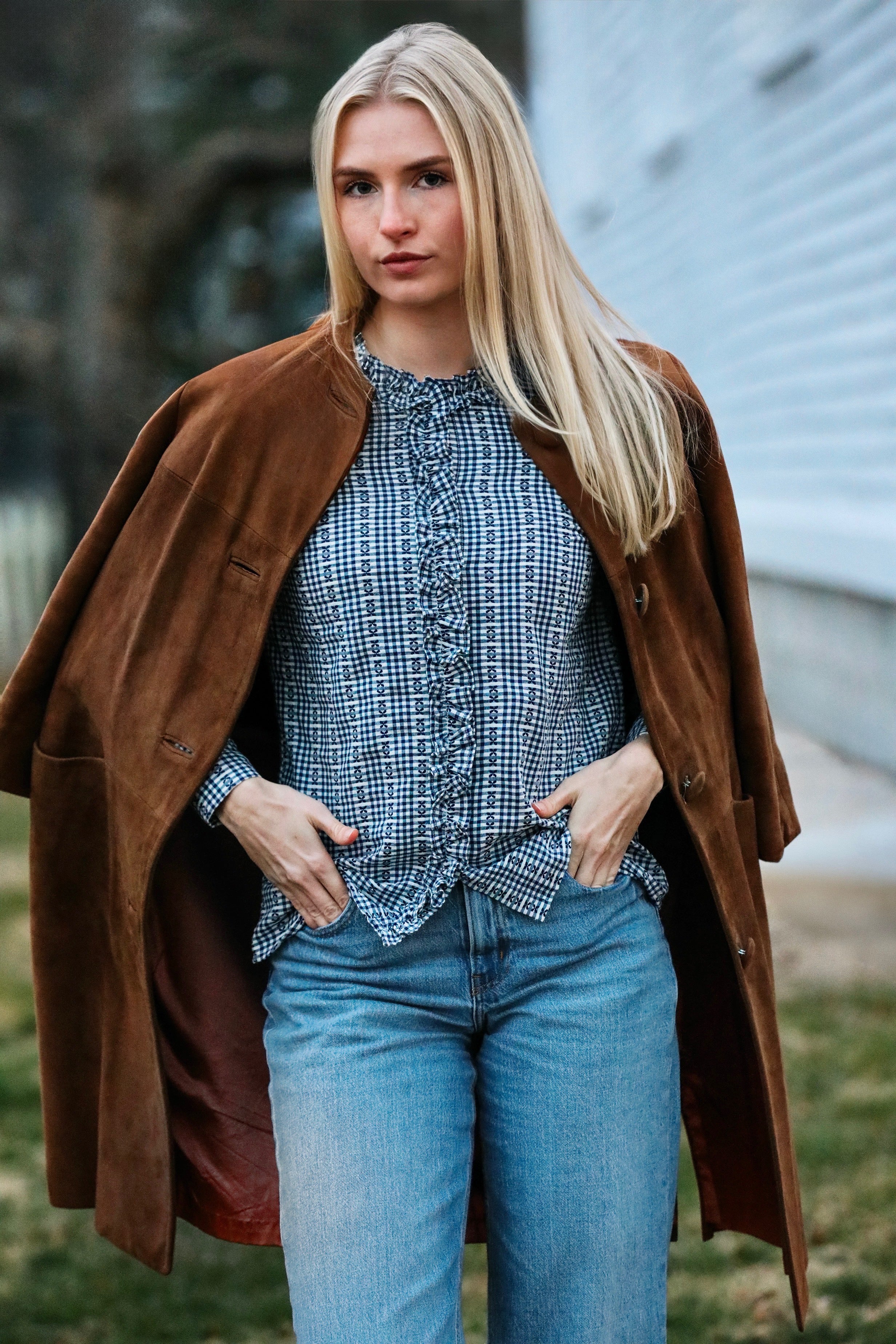 Mayfair Check Ruffle Shirt in Navy