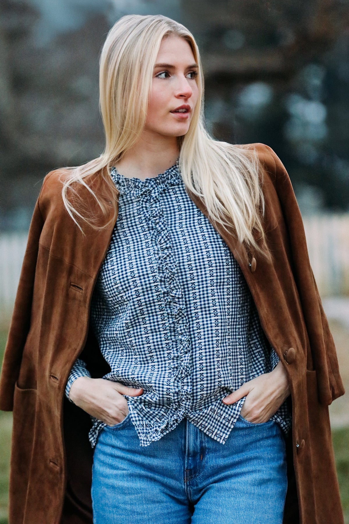 Mayfair Check Ruffle Shirt in Navy