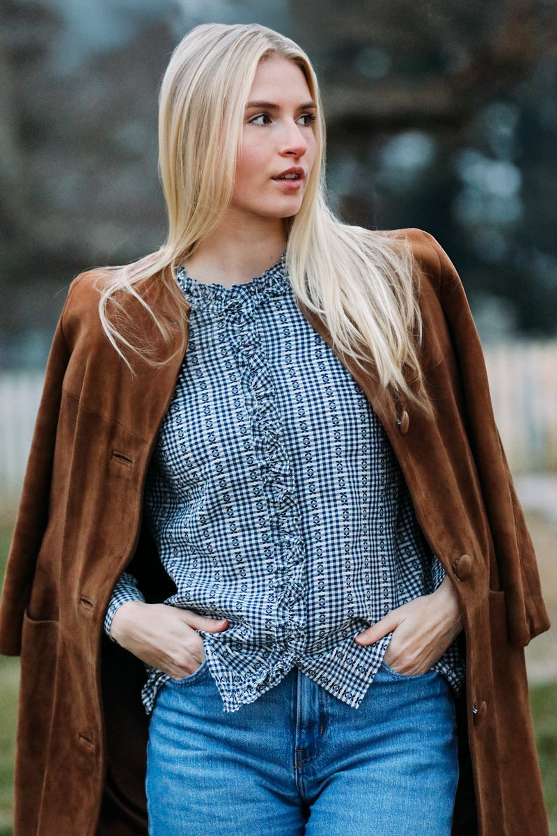 Mayfair Check Ruffle Shirt in Navy