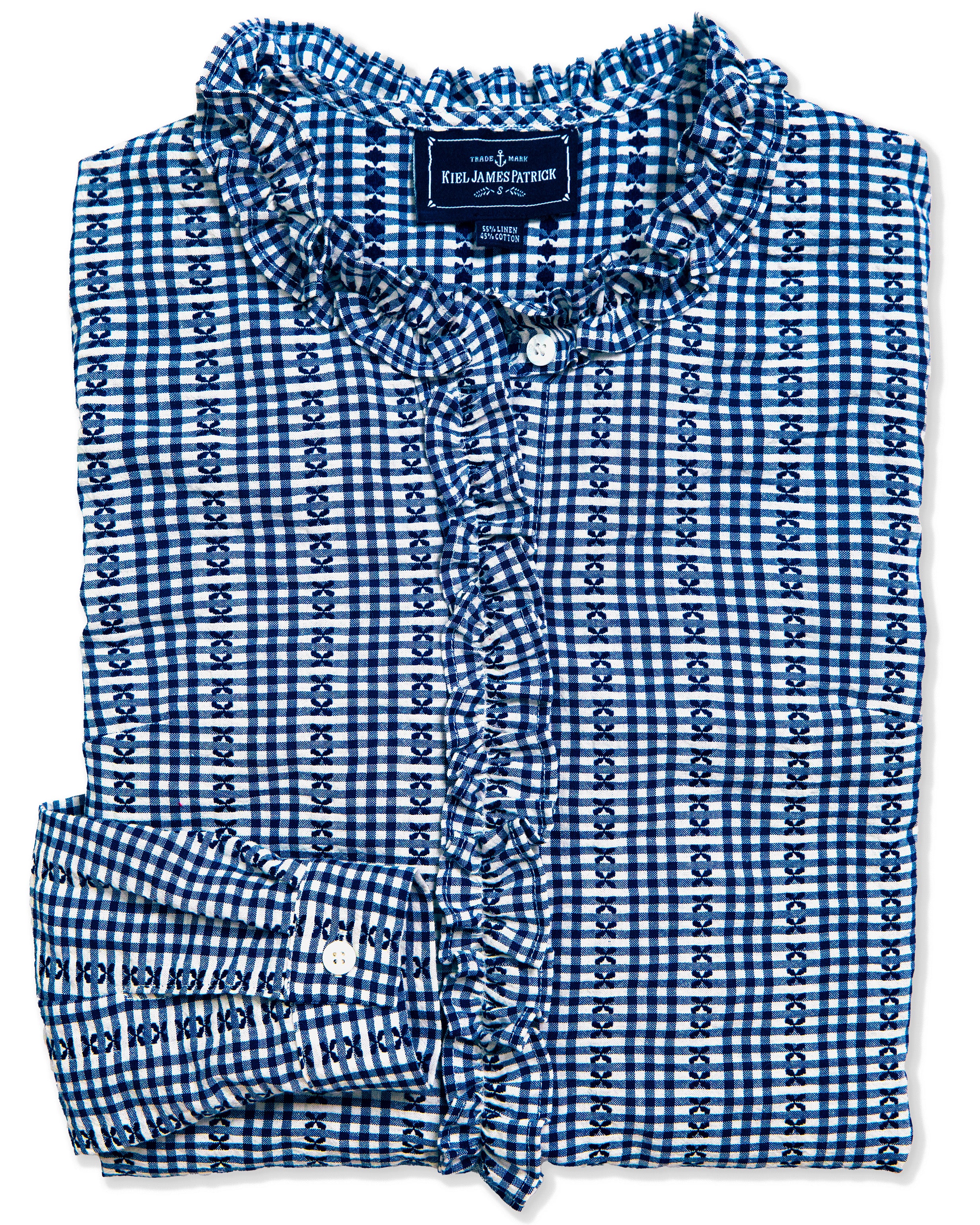 Mayfair Check Ruffle Shirt in Navy – Kiel James Patrick