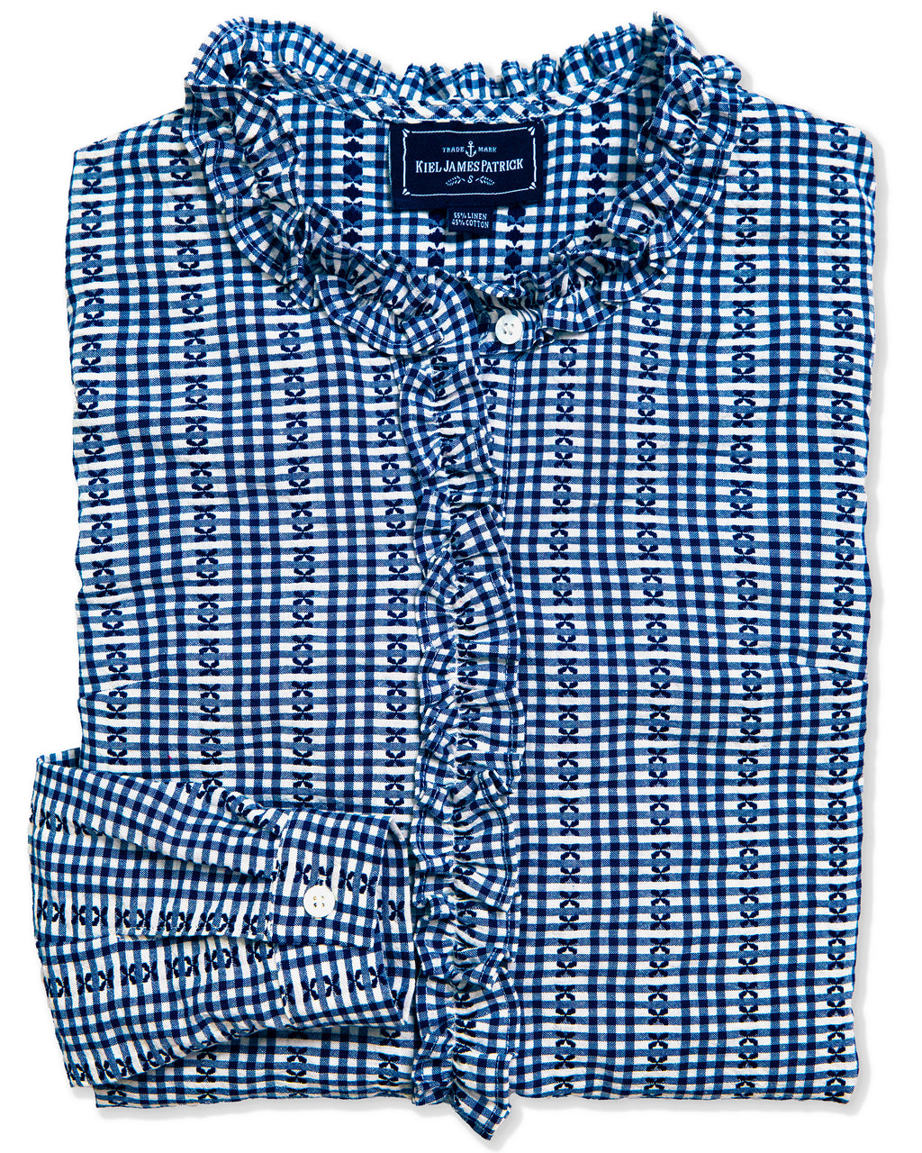 KJP Women's Mayfair Check Ruffle Dress Shirt in Navy Blue – Kiel