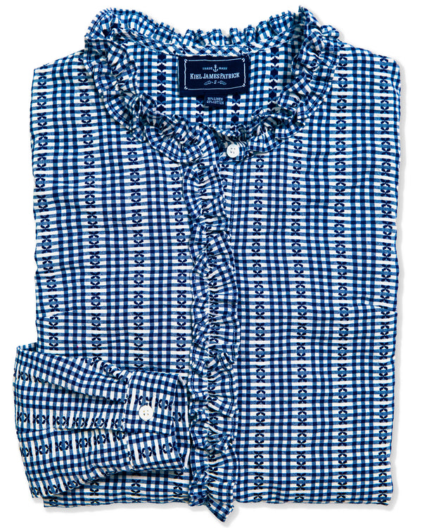 Mayfair Check Ruffle Shirt in Navy