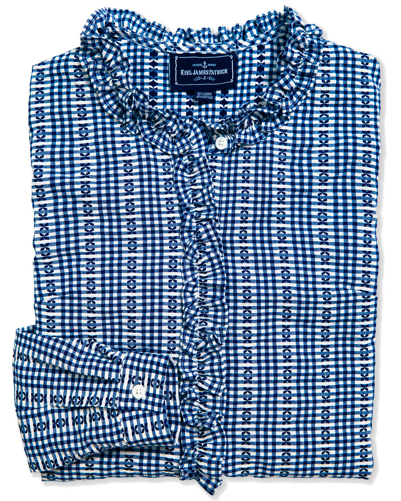 Mayfair Check Ruffle Shirt in Navy