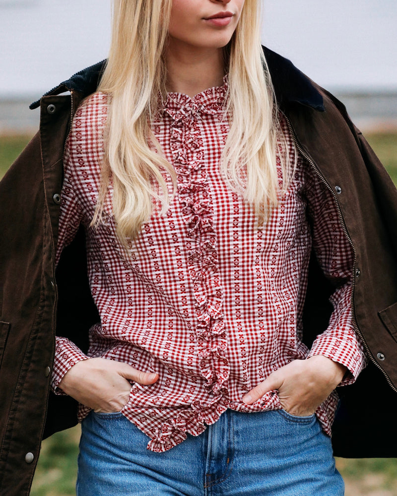 Mayfair Check Ruffle Shirt in Red