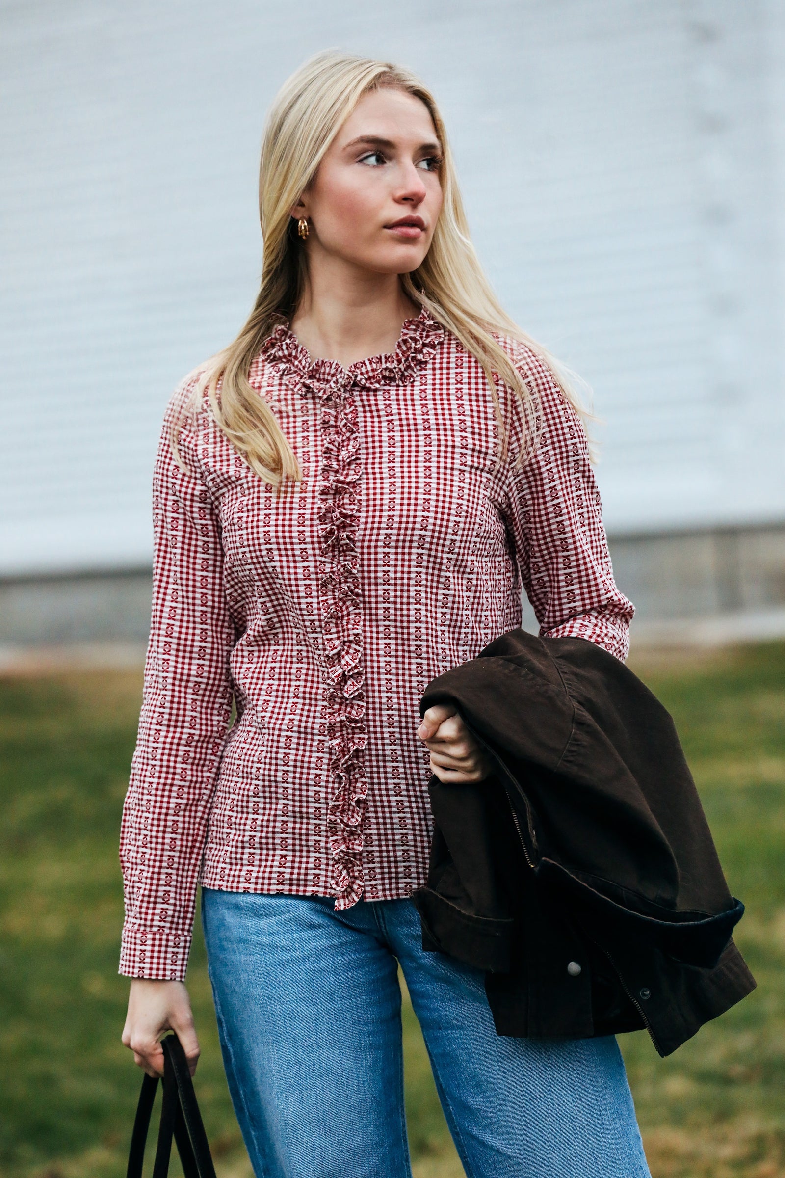 Mayfair Check Ruffle Shirt in Red – Kiel James Patrick