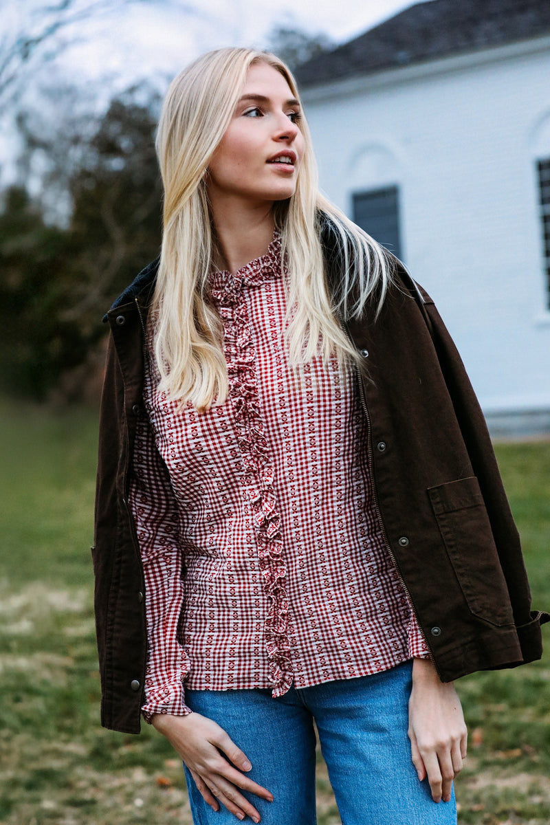 Mayfair Check Ruffle Shirt in Red