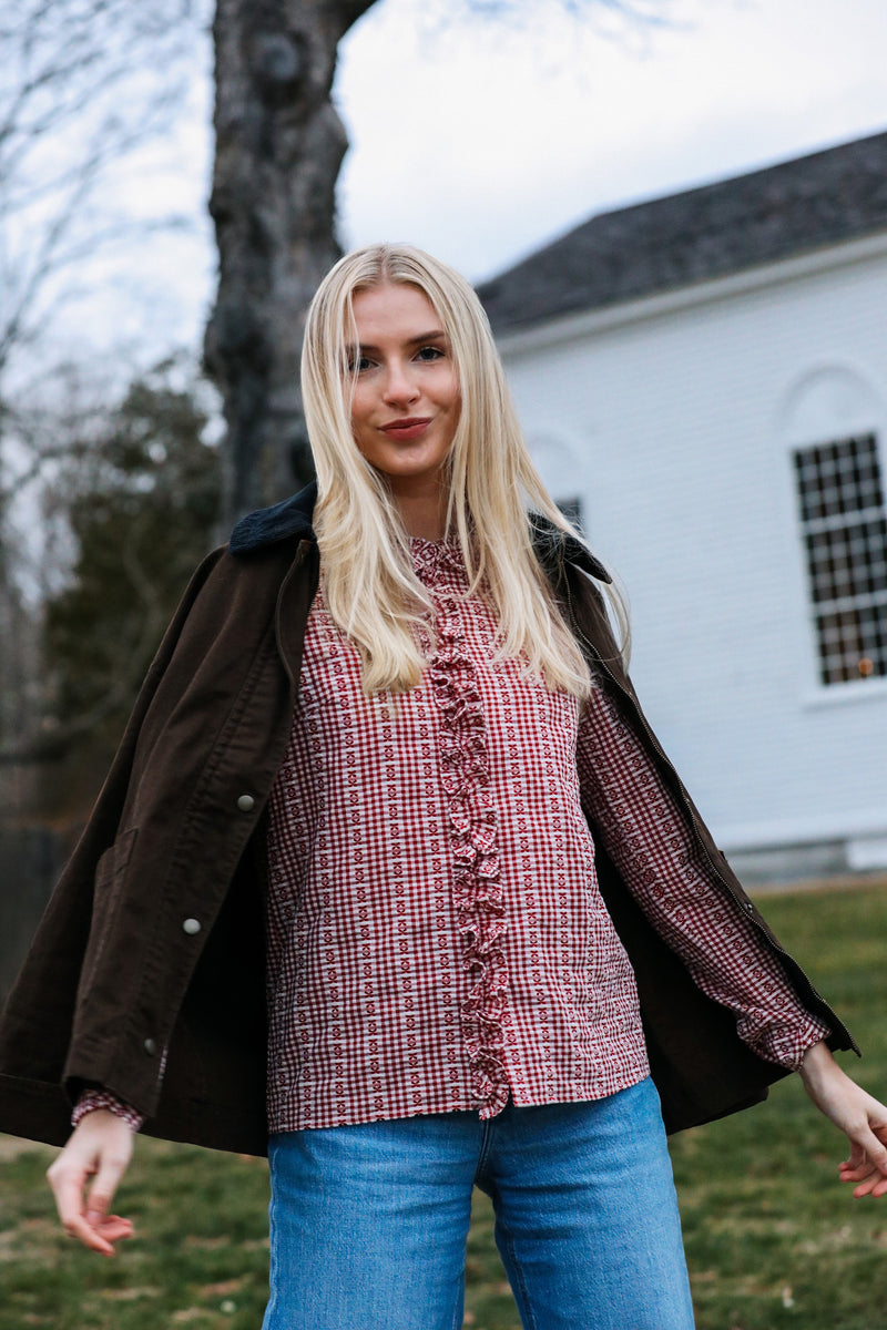 Mayfair Check Ruffle Shirt in Red