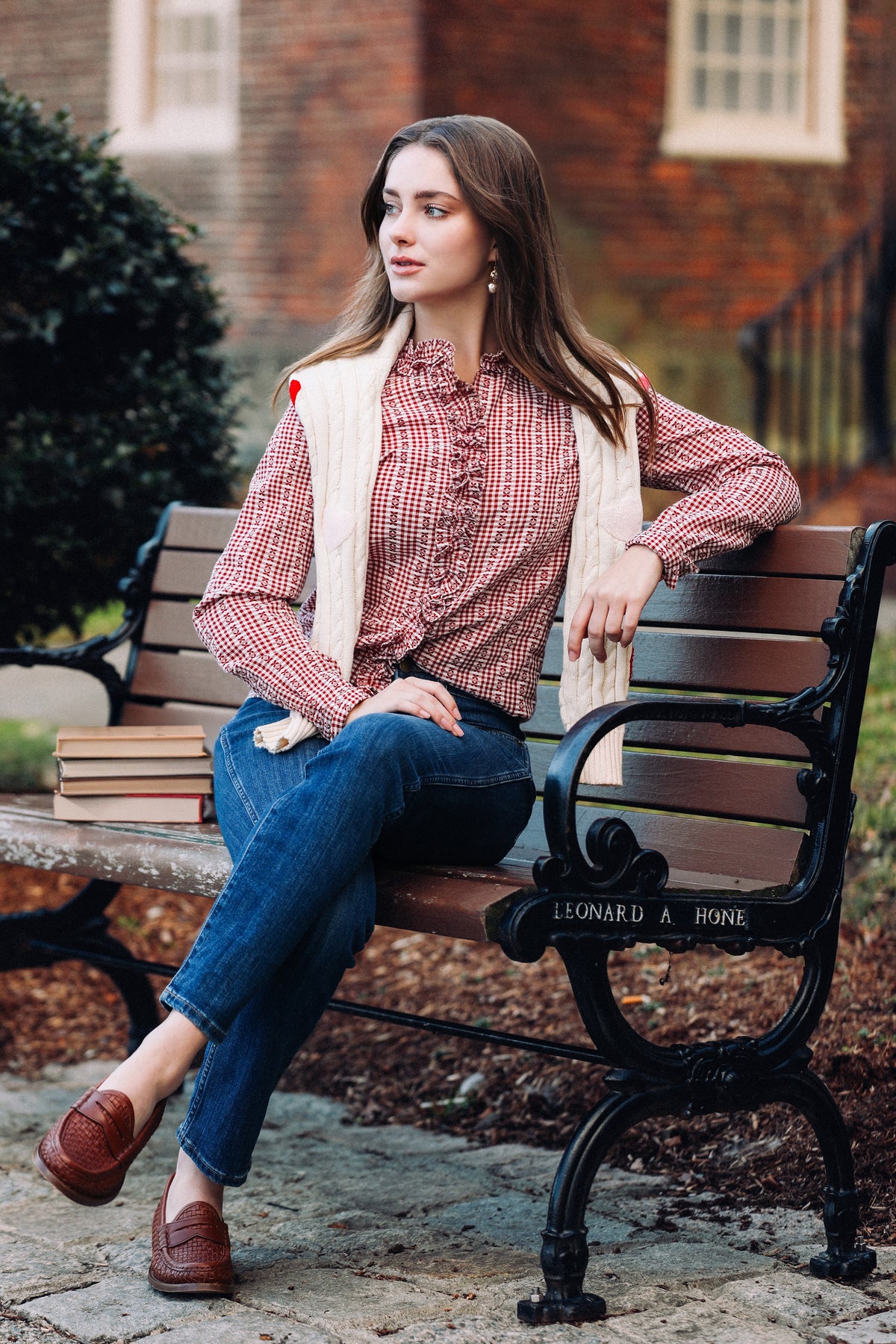 Mayfair Check Ruffle Shirt in Red