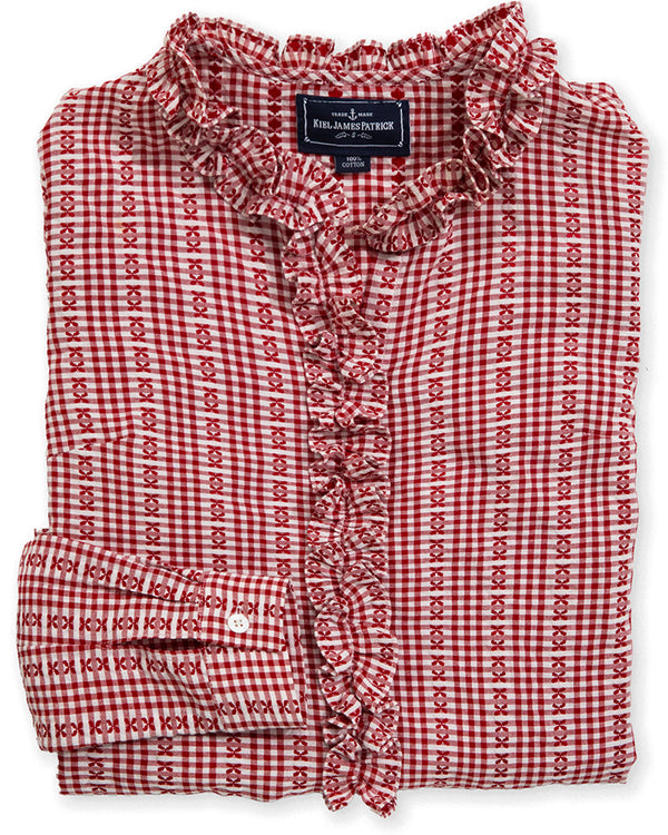 Mayfair Check Ruffle Shirt in Red