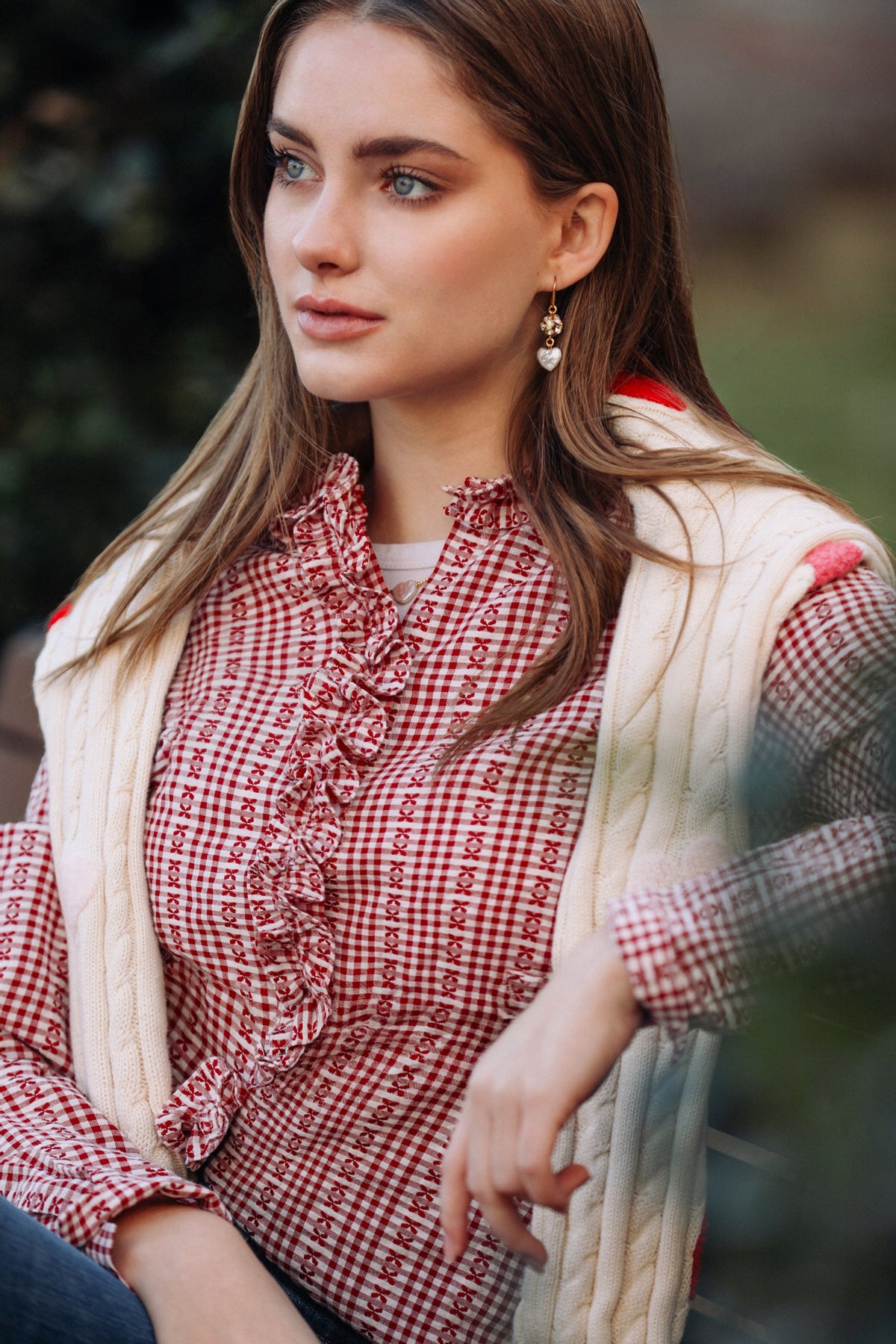 Mayfair Check Ruffle Shirt in Red