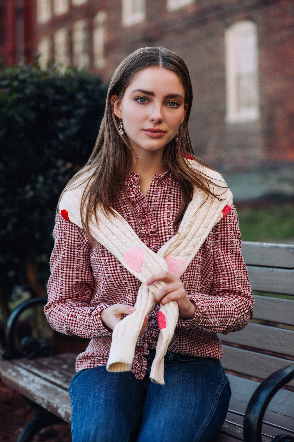 Mayfair Check Ruffle Shirt in Red