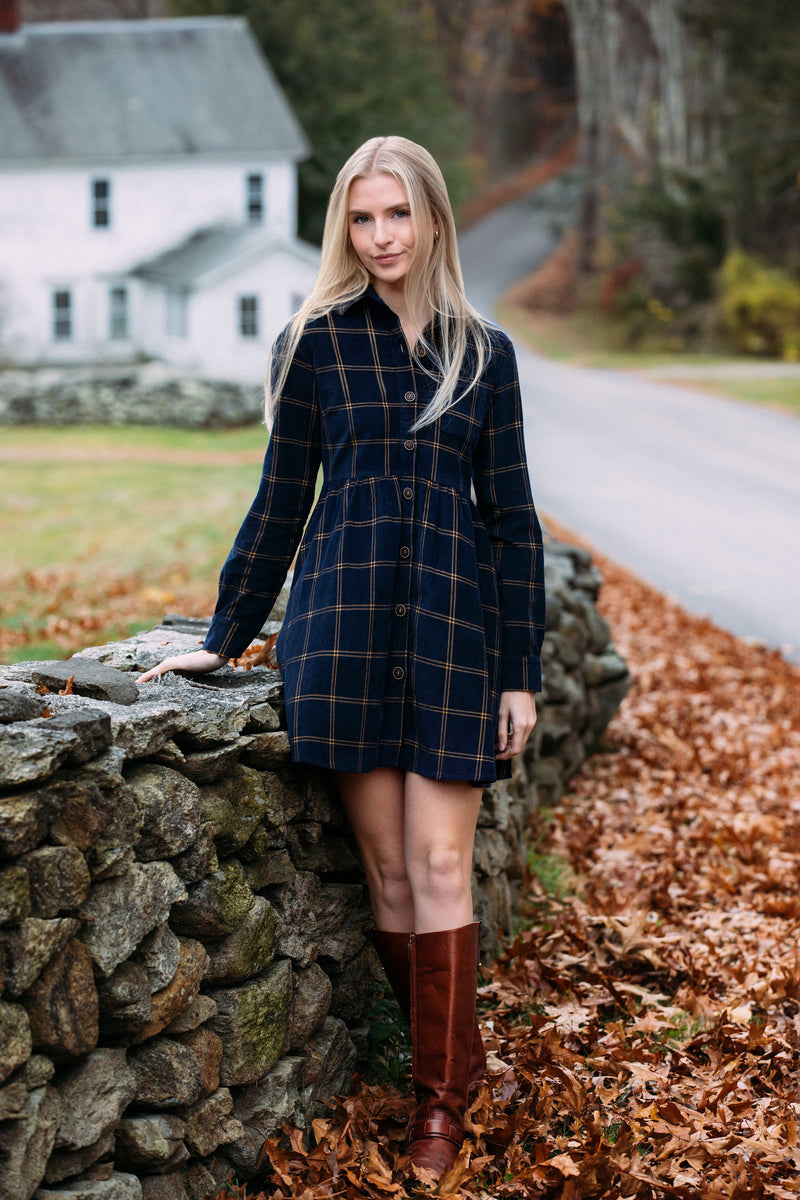 Midnight Tide Plaid Corduroy Dress