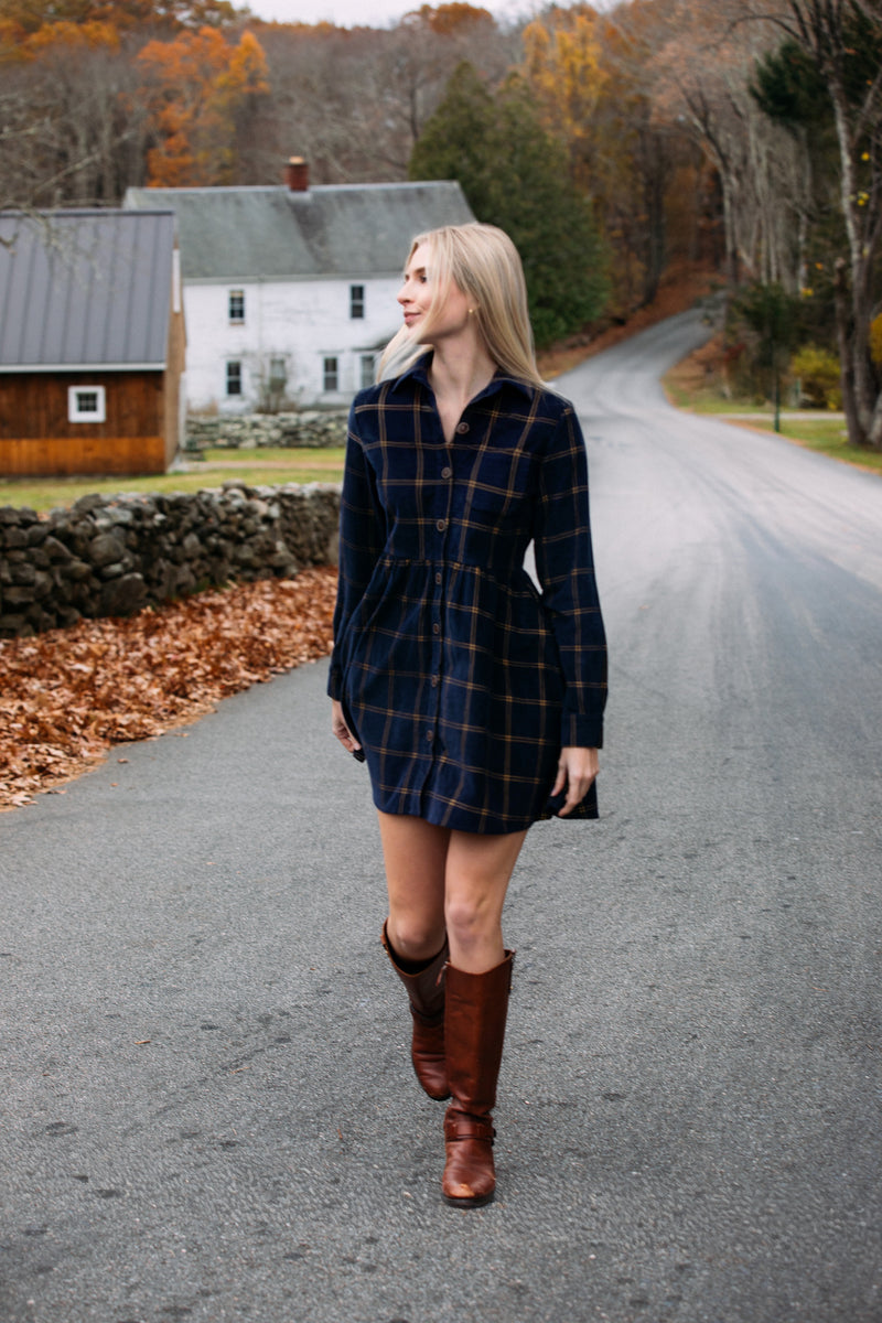 Midnight Tide Plaid Corduroy Dress