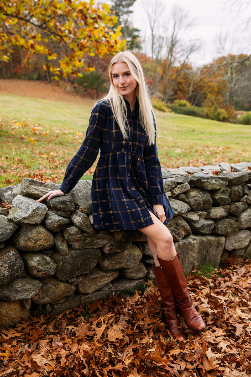 Midnight Tide Plaid Corduroy Dress