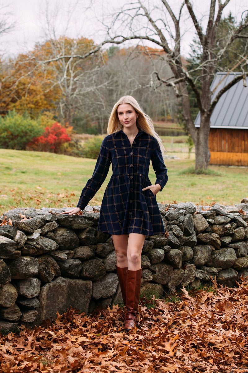 Midnight Tide Plaid Corduroy Dress