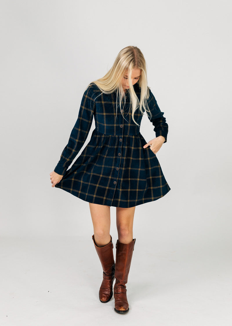Midnight Tide Plaid Corduroy Dress