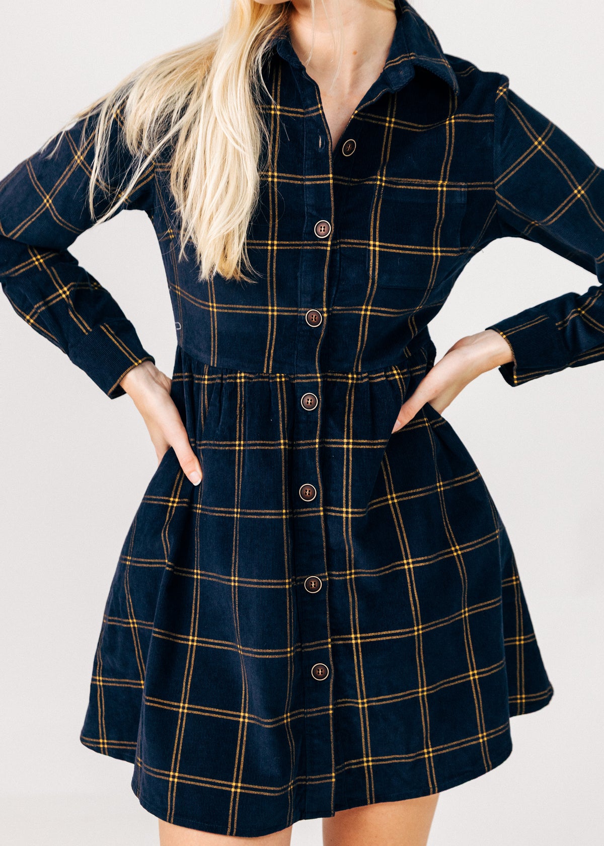 Midnight Tide Plaid Corduroy Dress