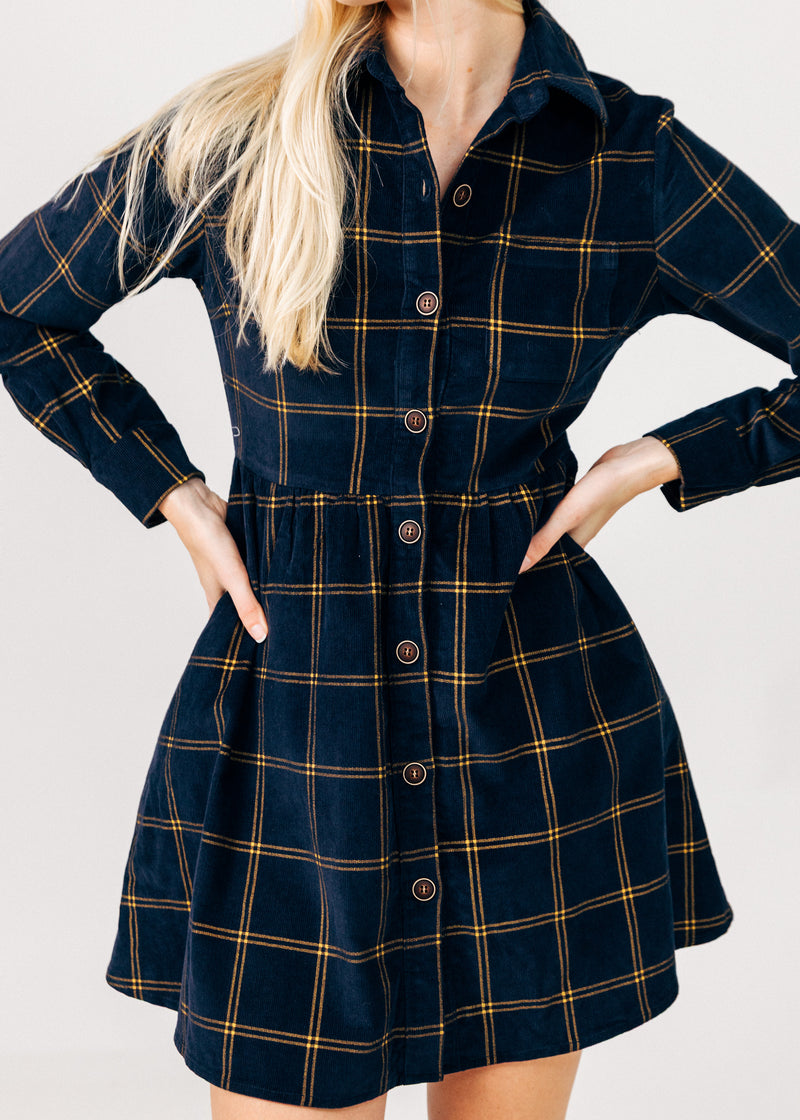 Midnight Tide Plaid Corduroy Dress