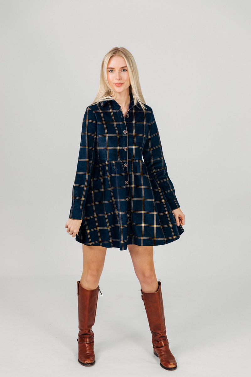Midnight Tide Plaid Corduroy Dress