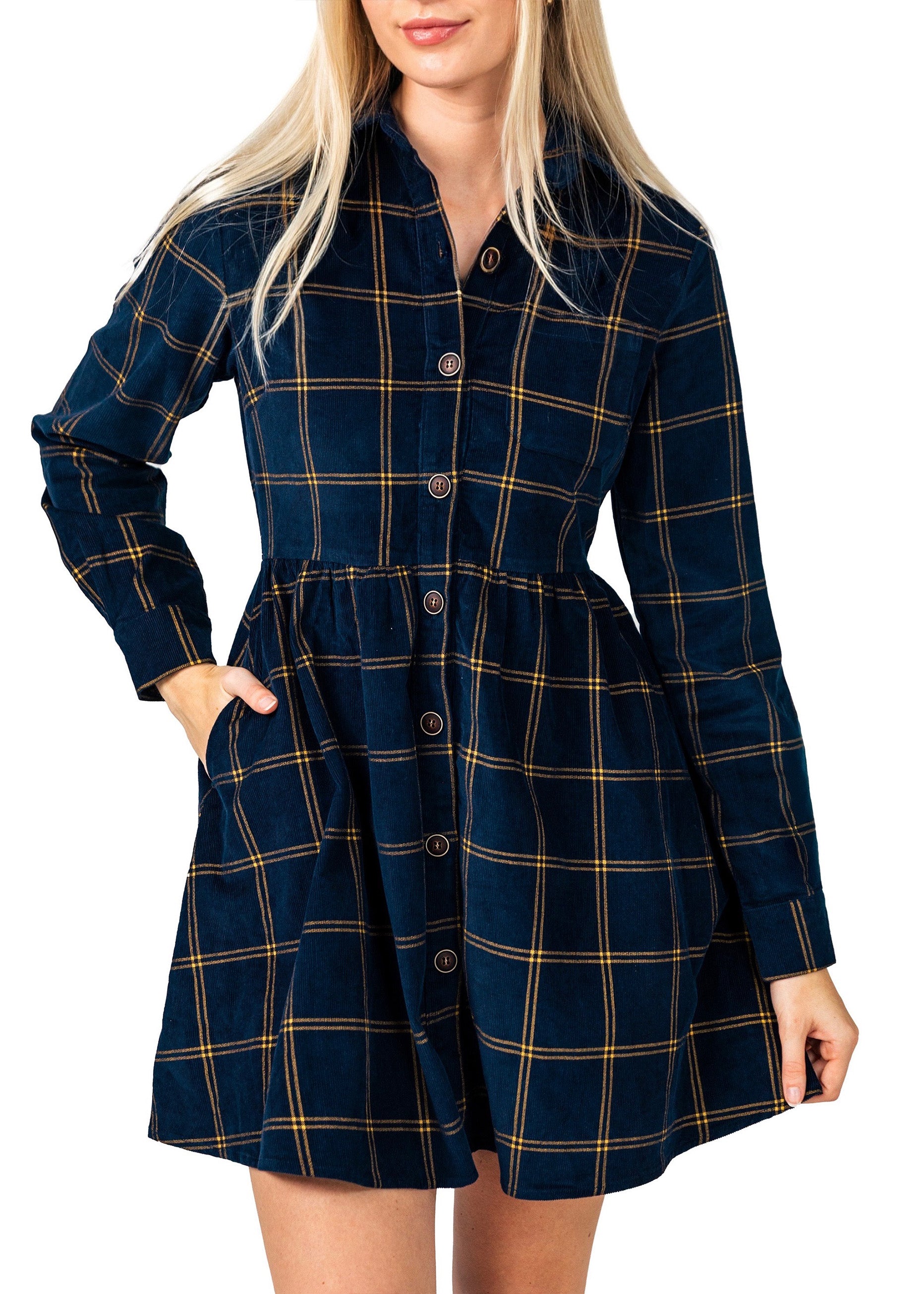 Midnight Tide Plaid Corduroy Dress