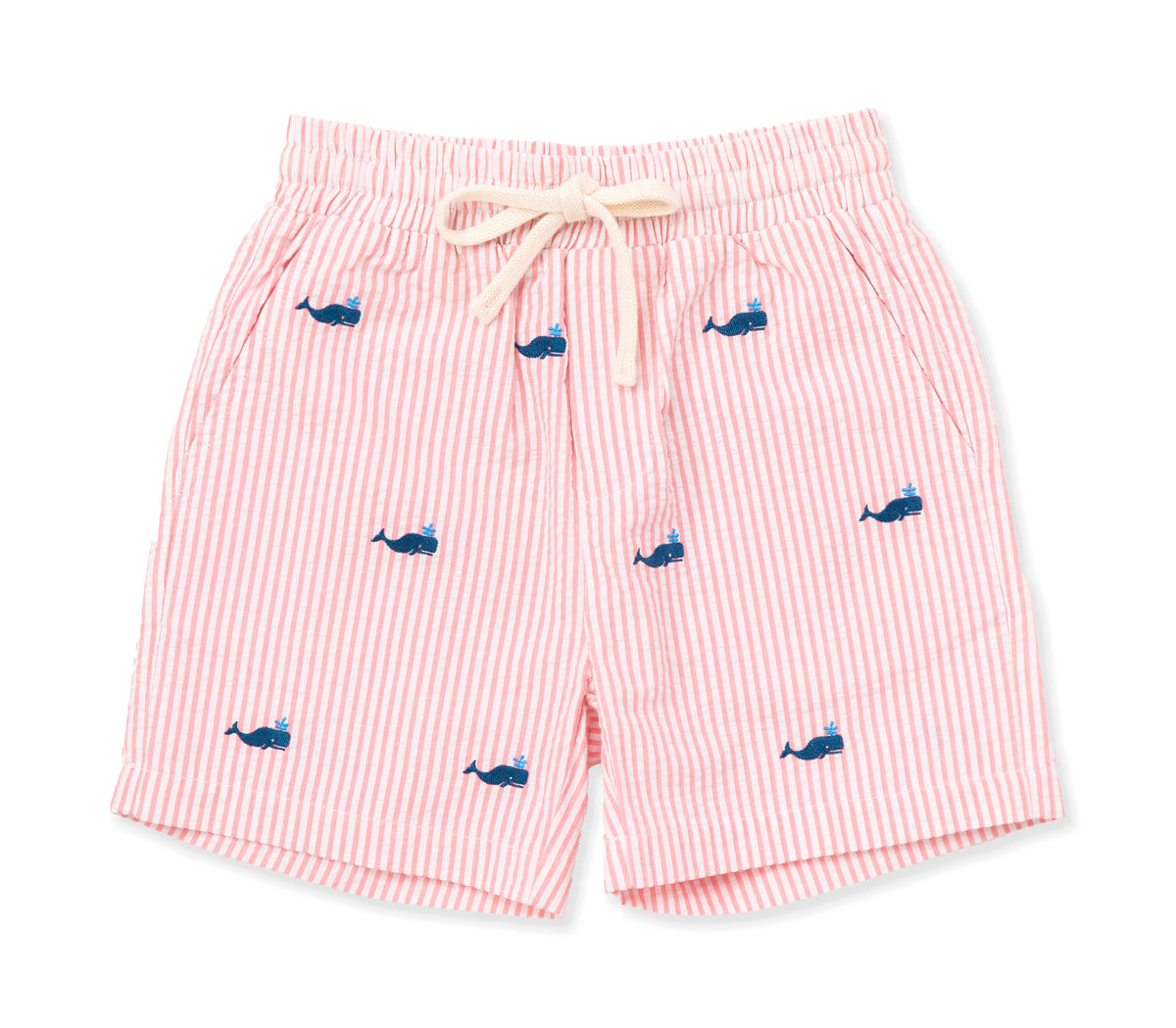 Nantucket Whale Seersucker Drawstring Kids Shorts