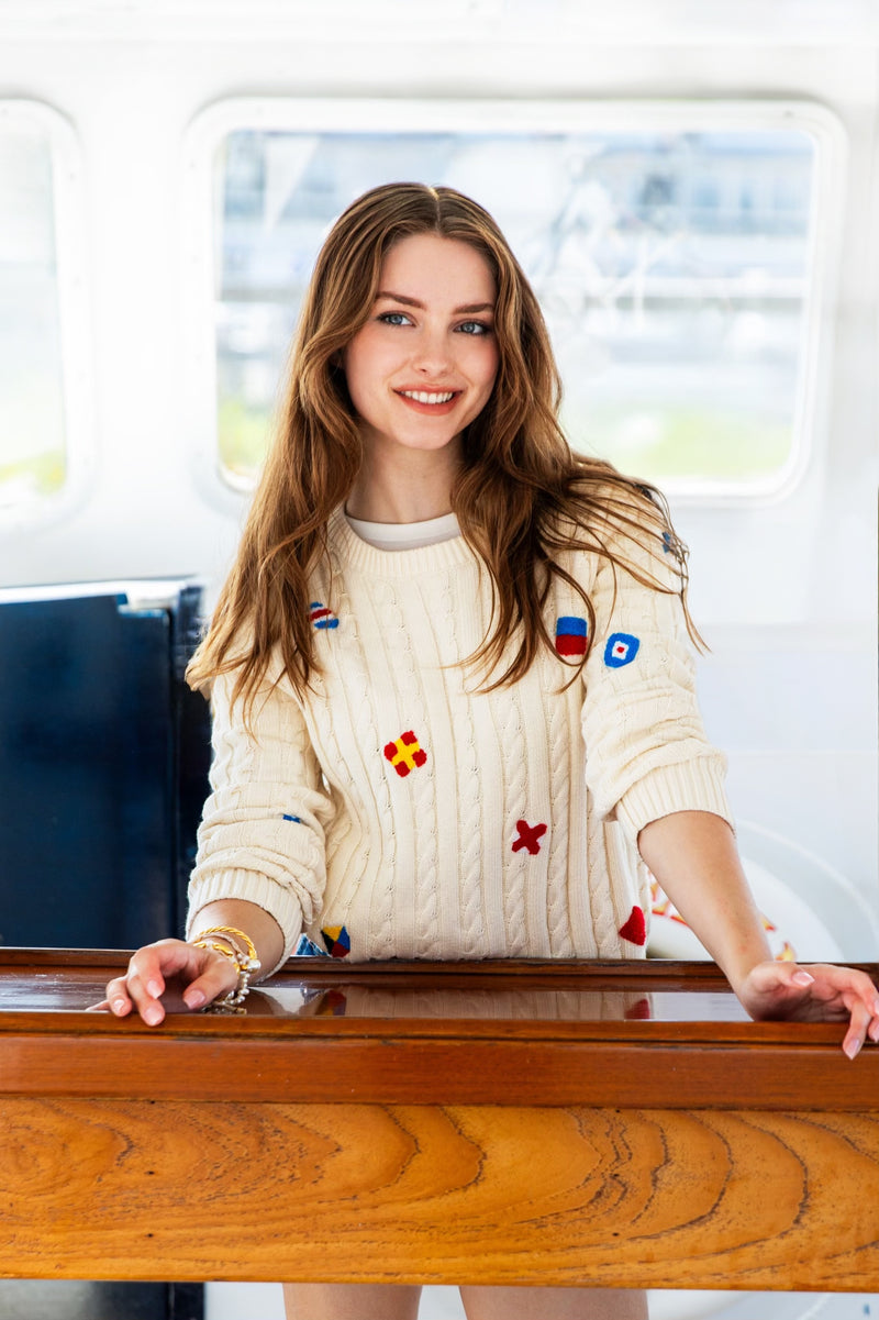 Nautical Flag Cable Knit Sweater