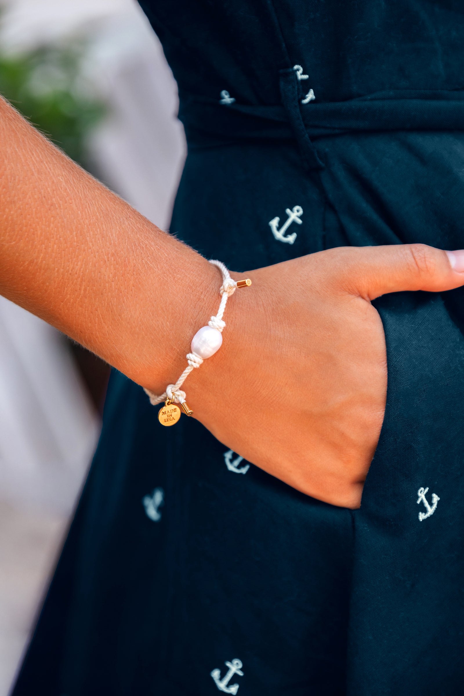 KJP Nautilus Nautical Cord and Freshwater Pearl Bracelet in White