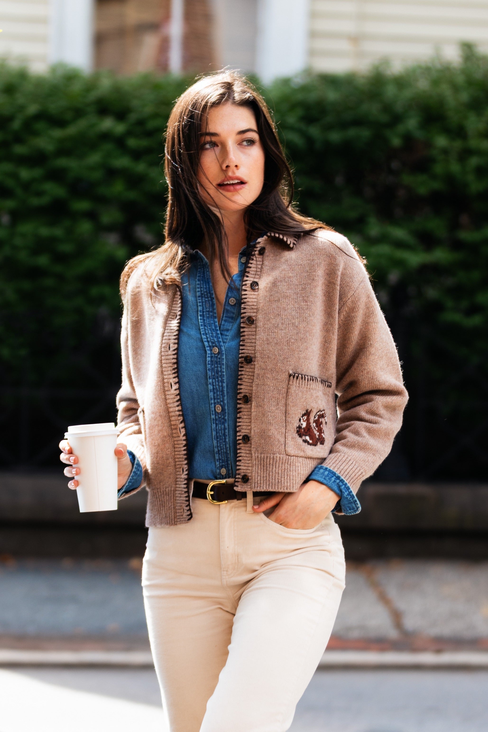 New England Heirloom Cardigan in Harvest Squirrel