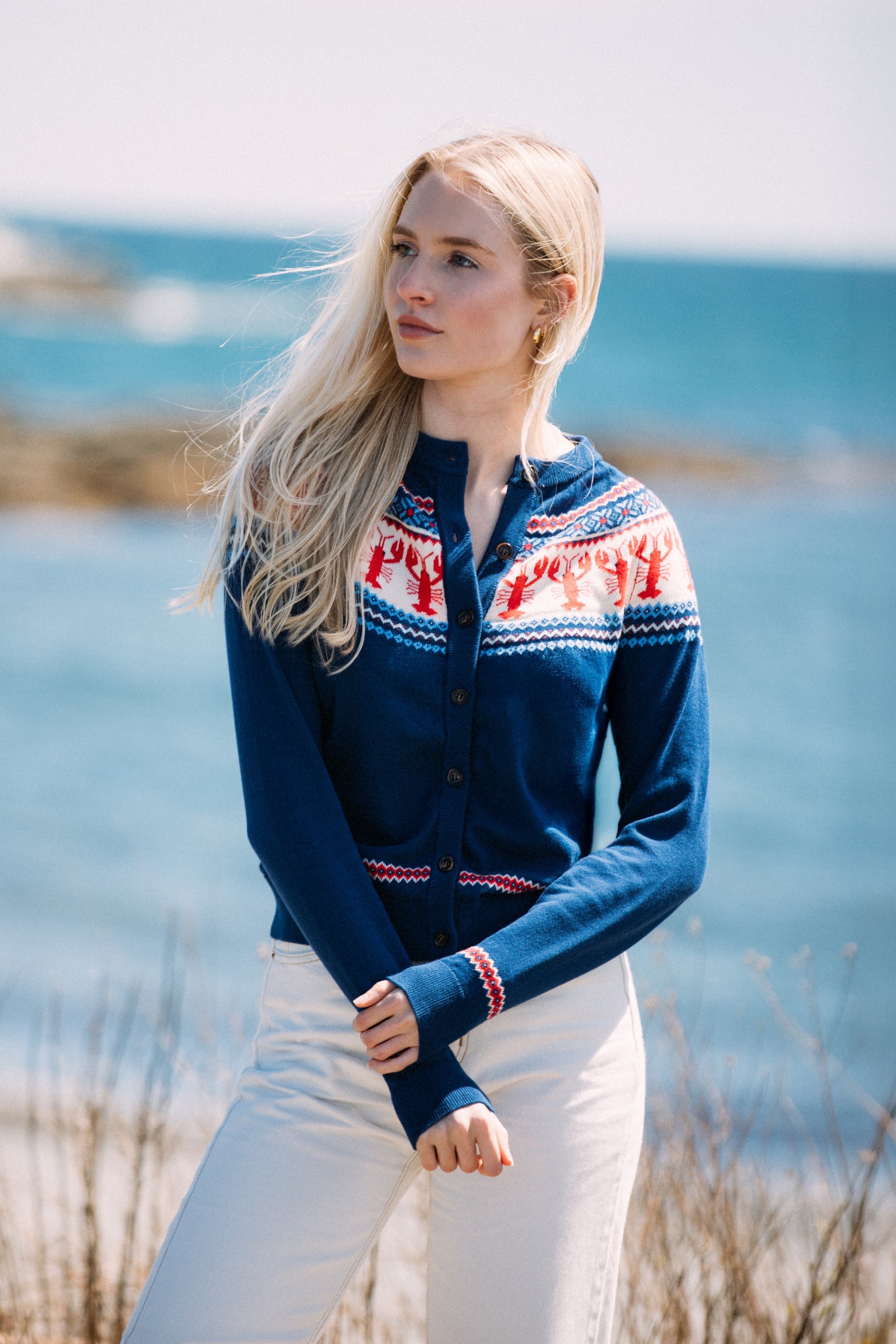 KJP Women's New England Lobster Fair Isle Cardigan Sweater – Kiel
