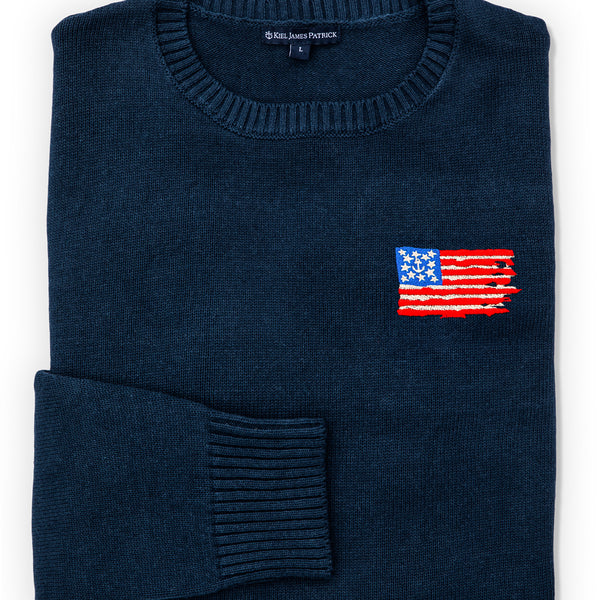KJP Women's Old Glory Flag Embroidered Flag Crewneck Sweater