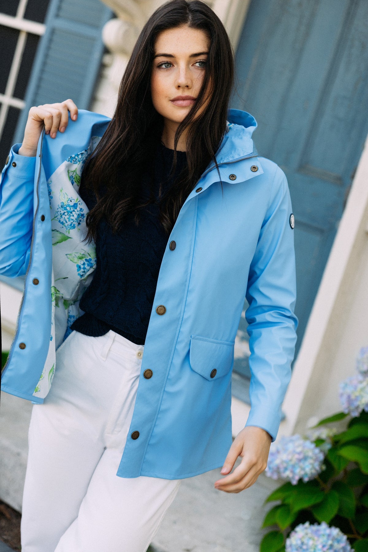 Old Salt Raincoat Hydrangea Edition in Periwinkle- Women's