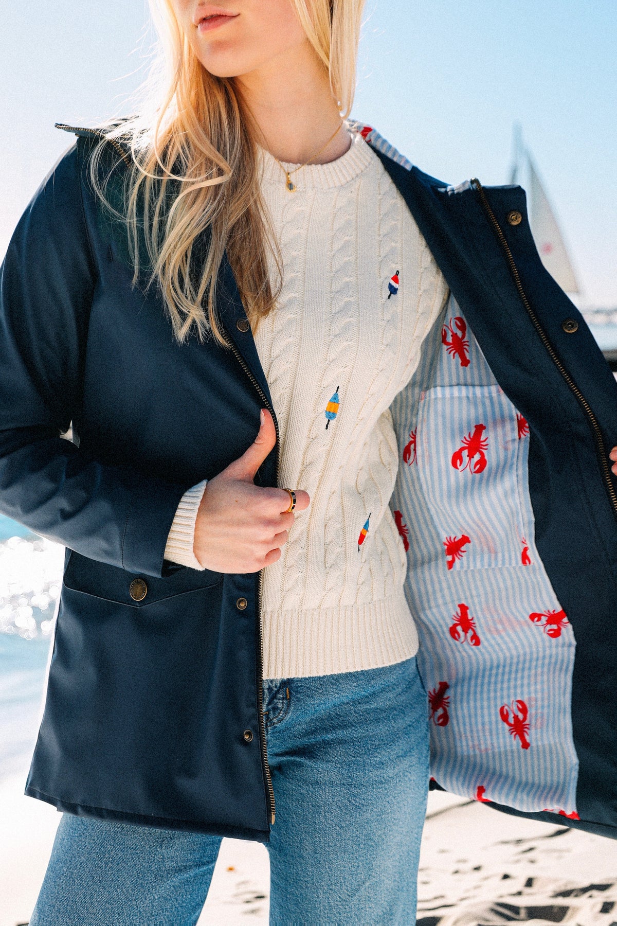 Old Salt Raincoat Lobster Edition in Navy - Women's