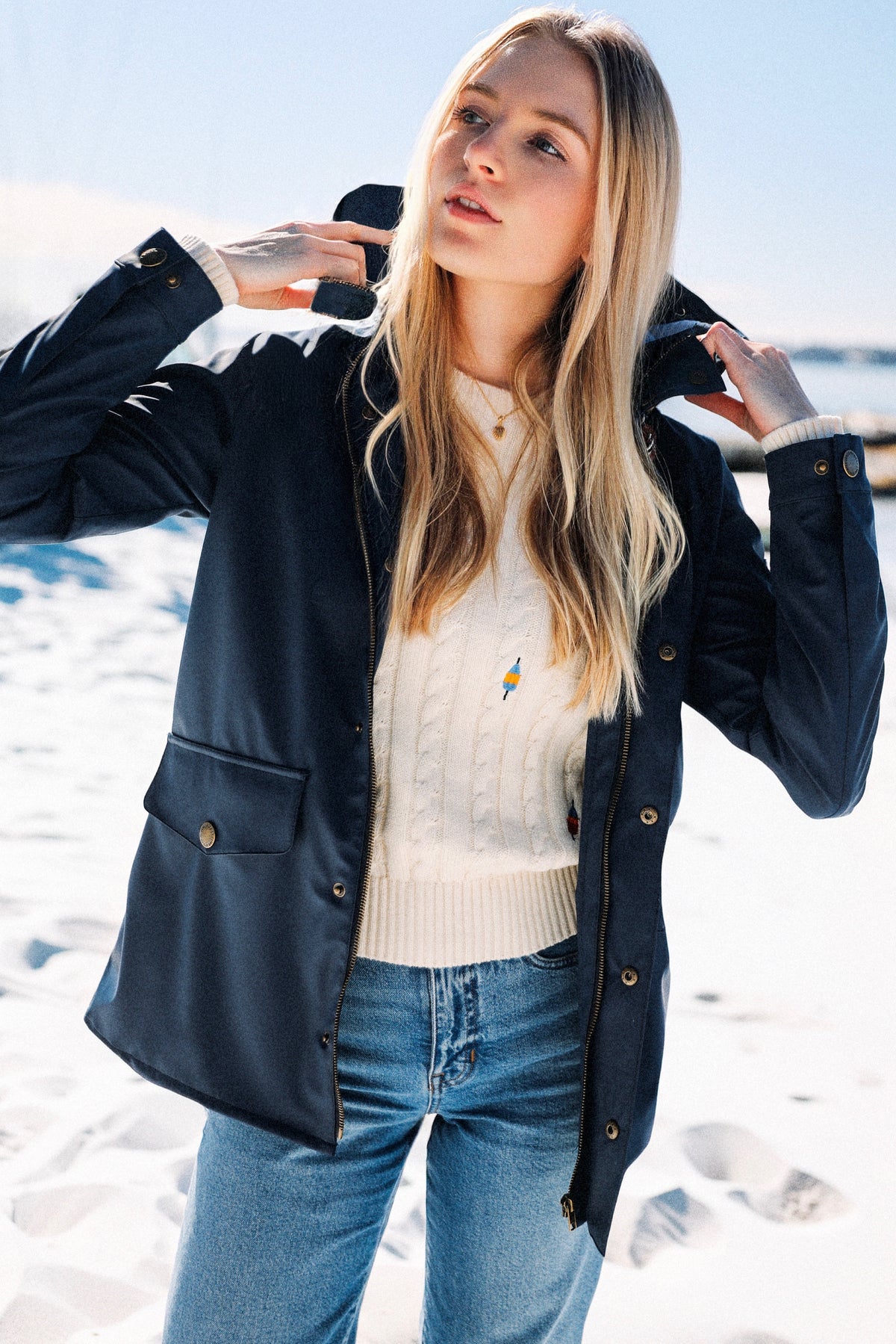 Old Salt Raincoat Lobster Edition in Navy - Women's