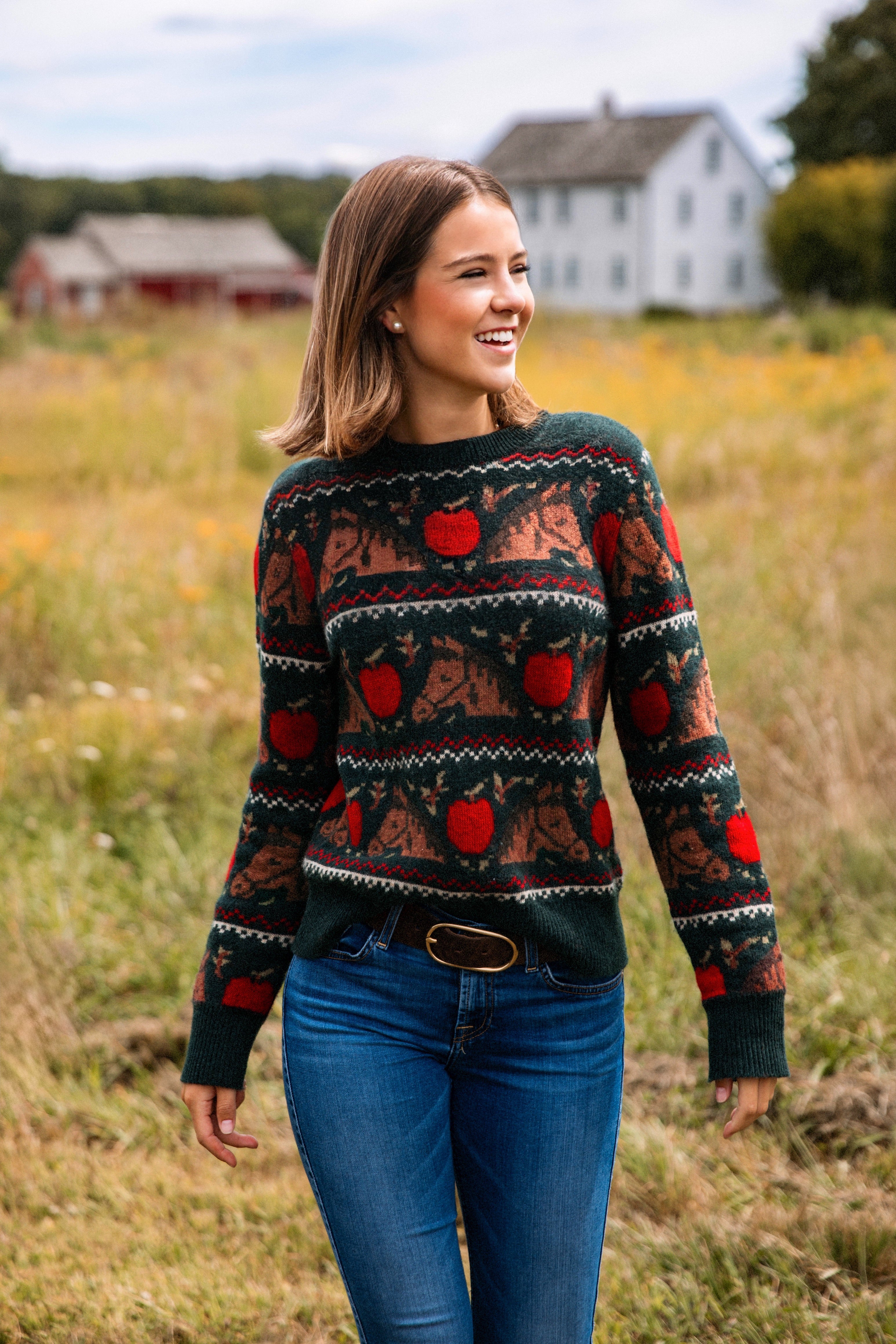 KJP Women's Orchard Horse Fair Isle Crewneck Fall Sweater