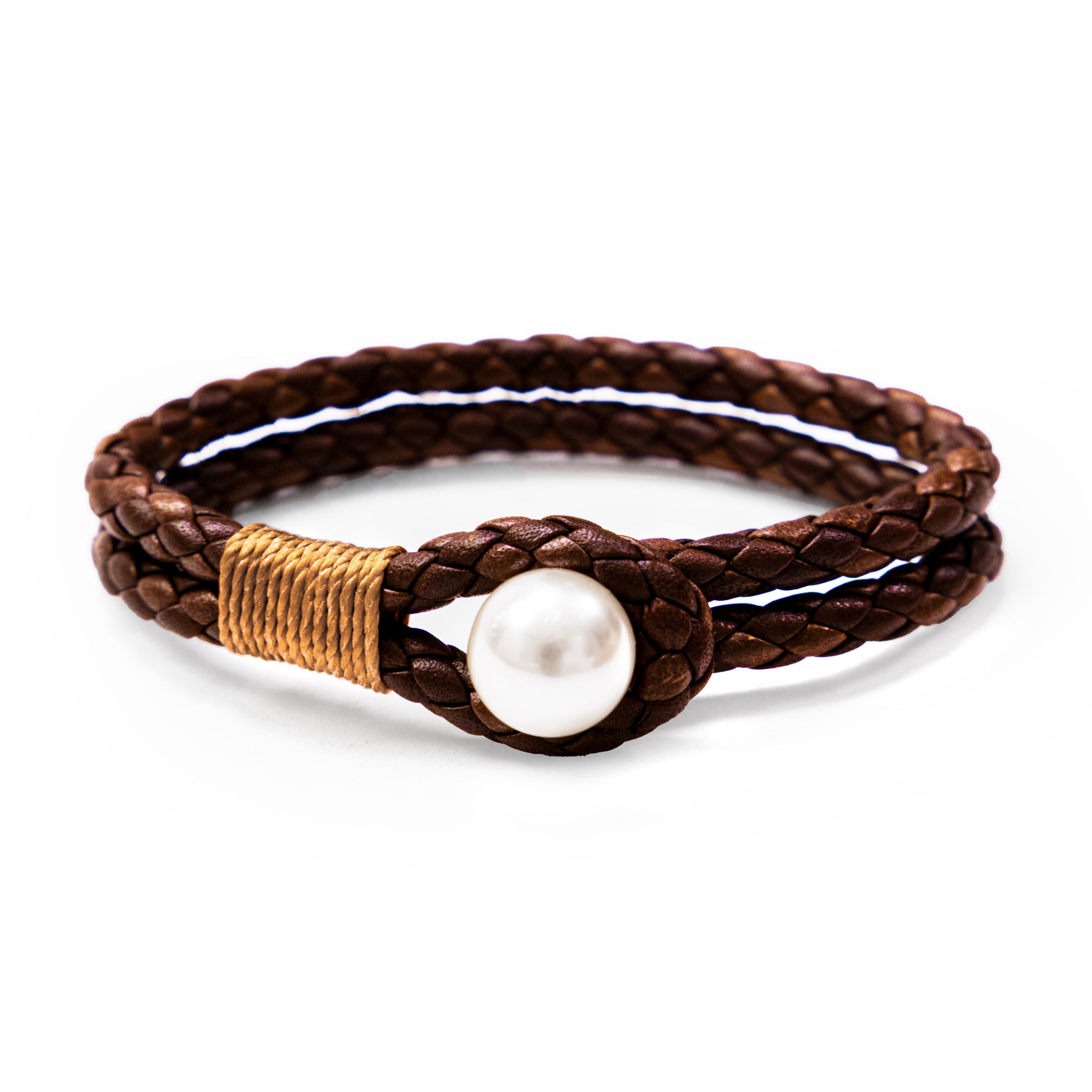 Pearl Knot Coffee Leather Bracelet