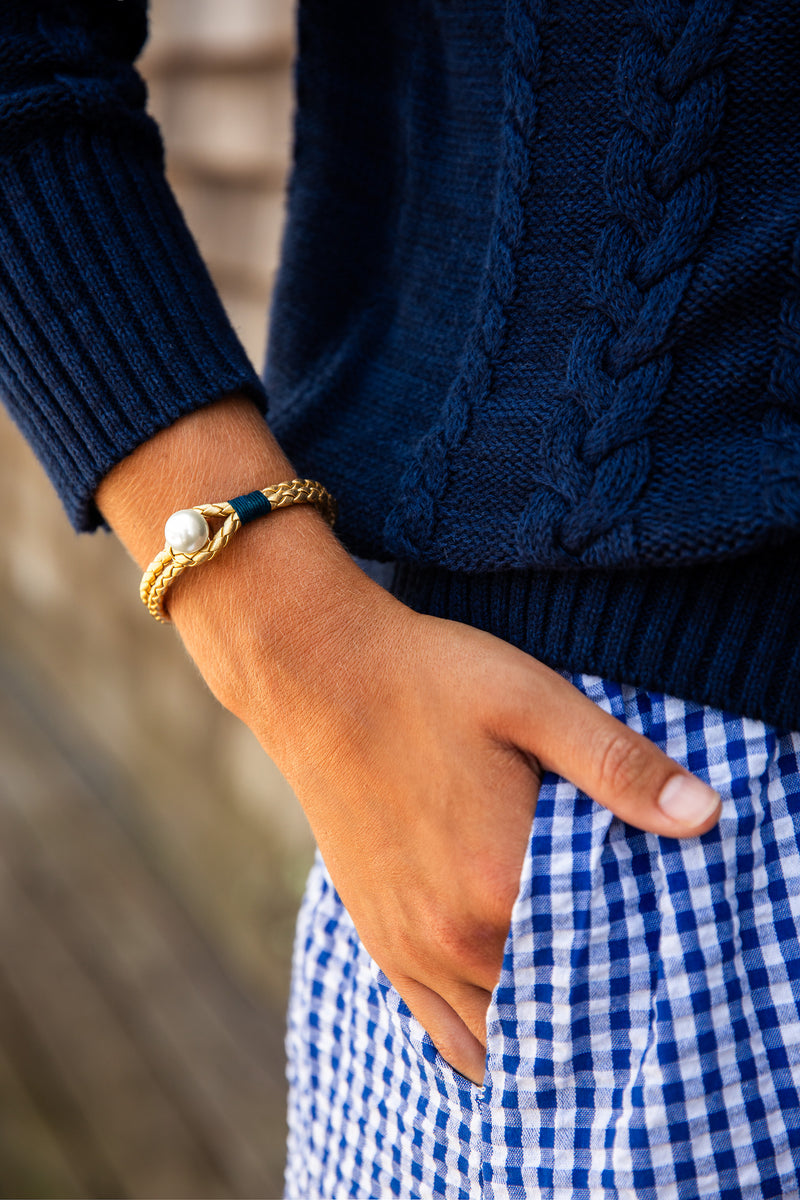 Pearl Knot Gold Leather Bracelet