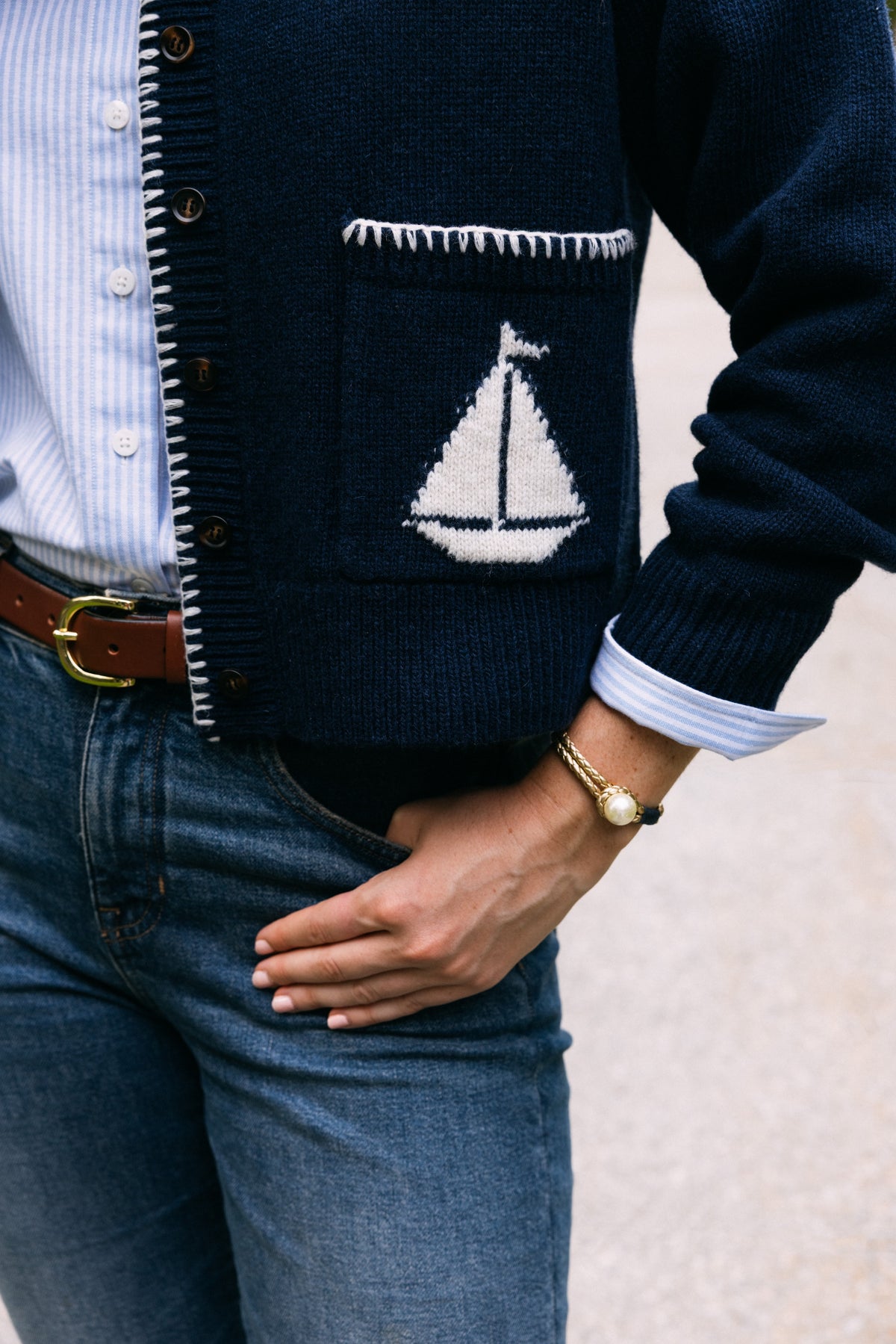 New England Heirloom Cardigan in Seas the Day