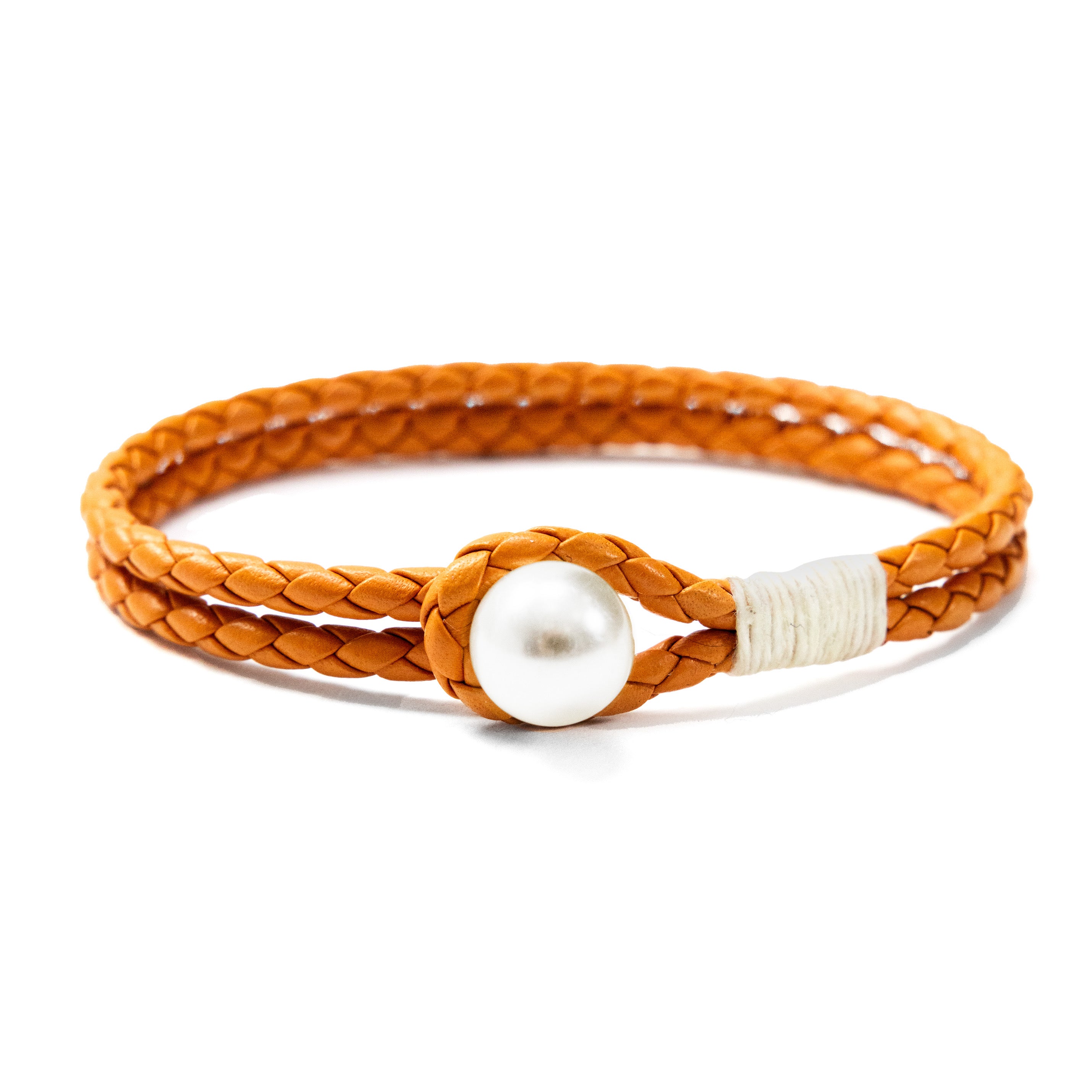 Pearl Knot Leather Bracelet in Tan