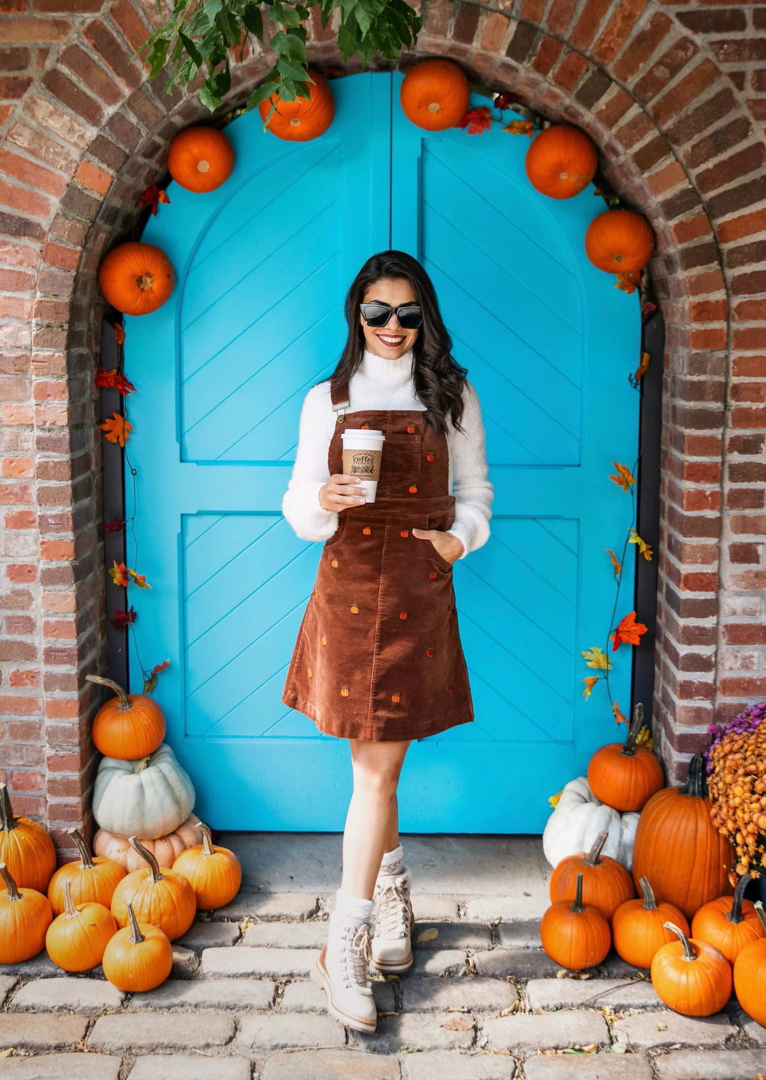 Pumpkin Embroidered Corduroy Jumper Dress