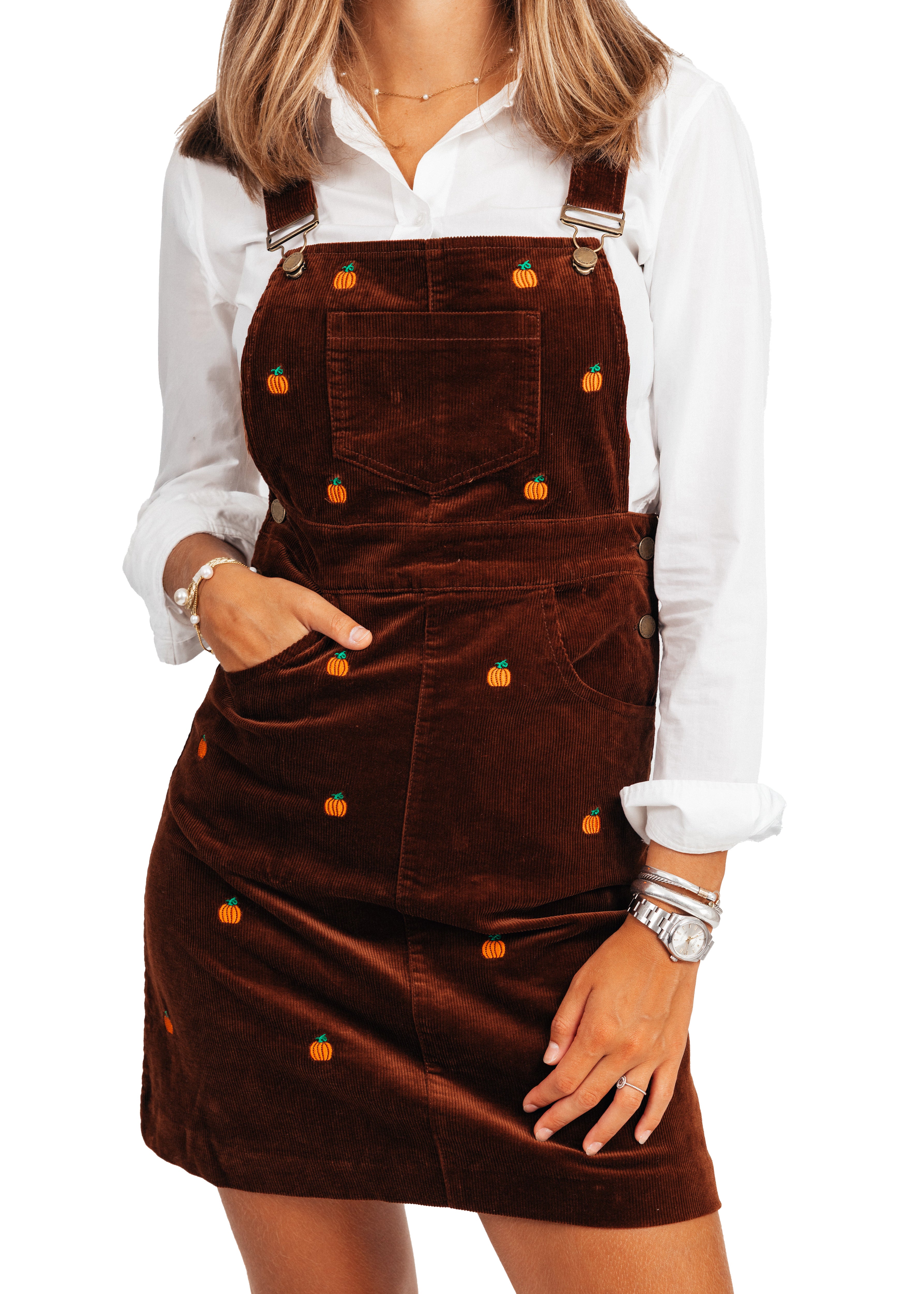 Pumpkin Embroidered Corduroy Jumper Dress