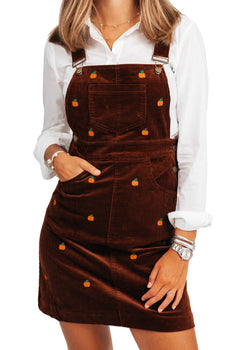 KJP Women's Pumpkin Embroidered Corduroy Jumper Dress in Brown – Kiel James Patrick