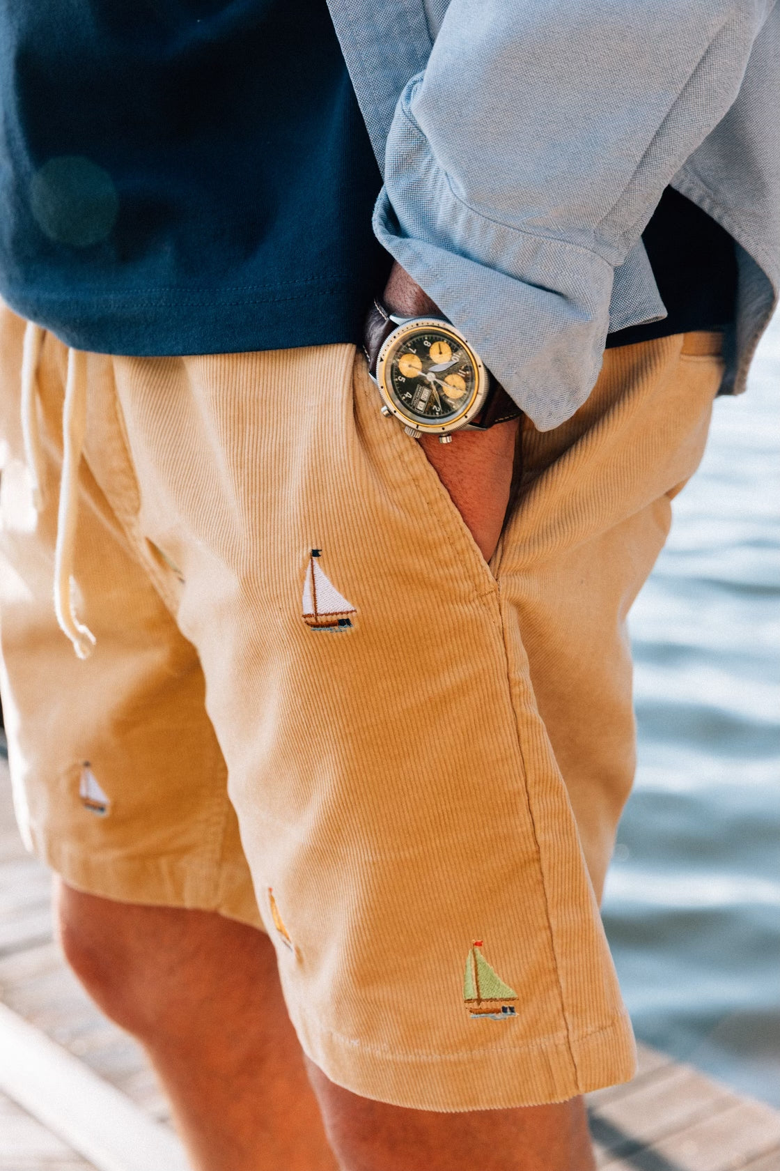 Sailboat Corduroy Drawstring Shorts