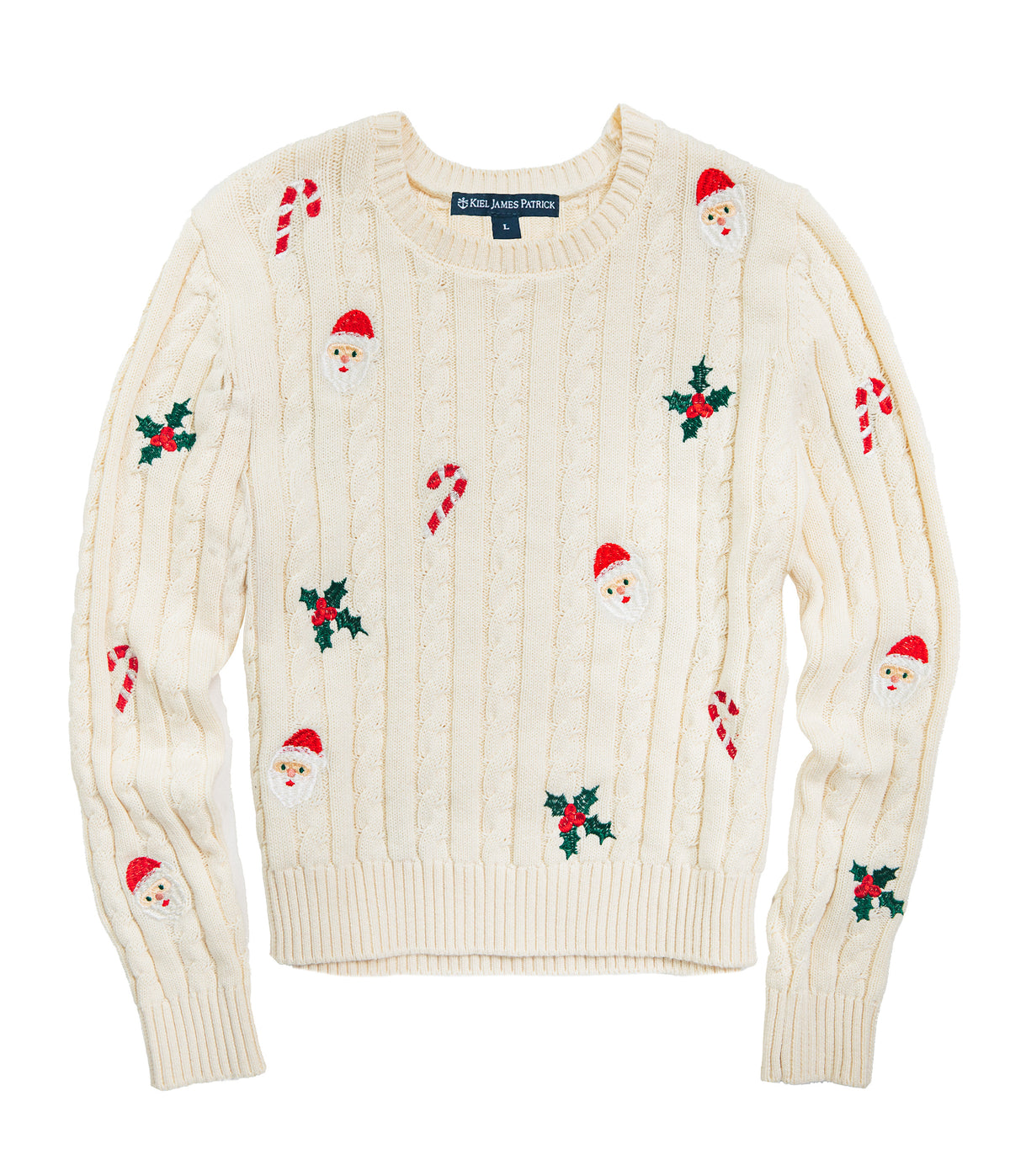 Santa Holly Embroidered Cable Knit Sweater