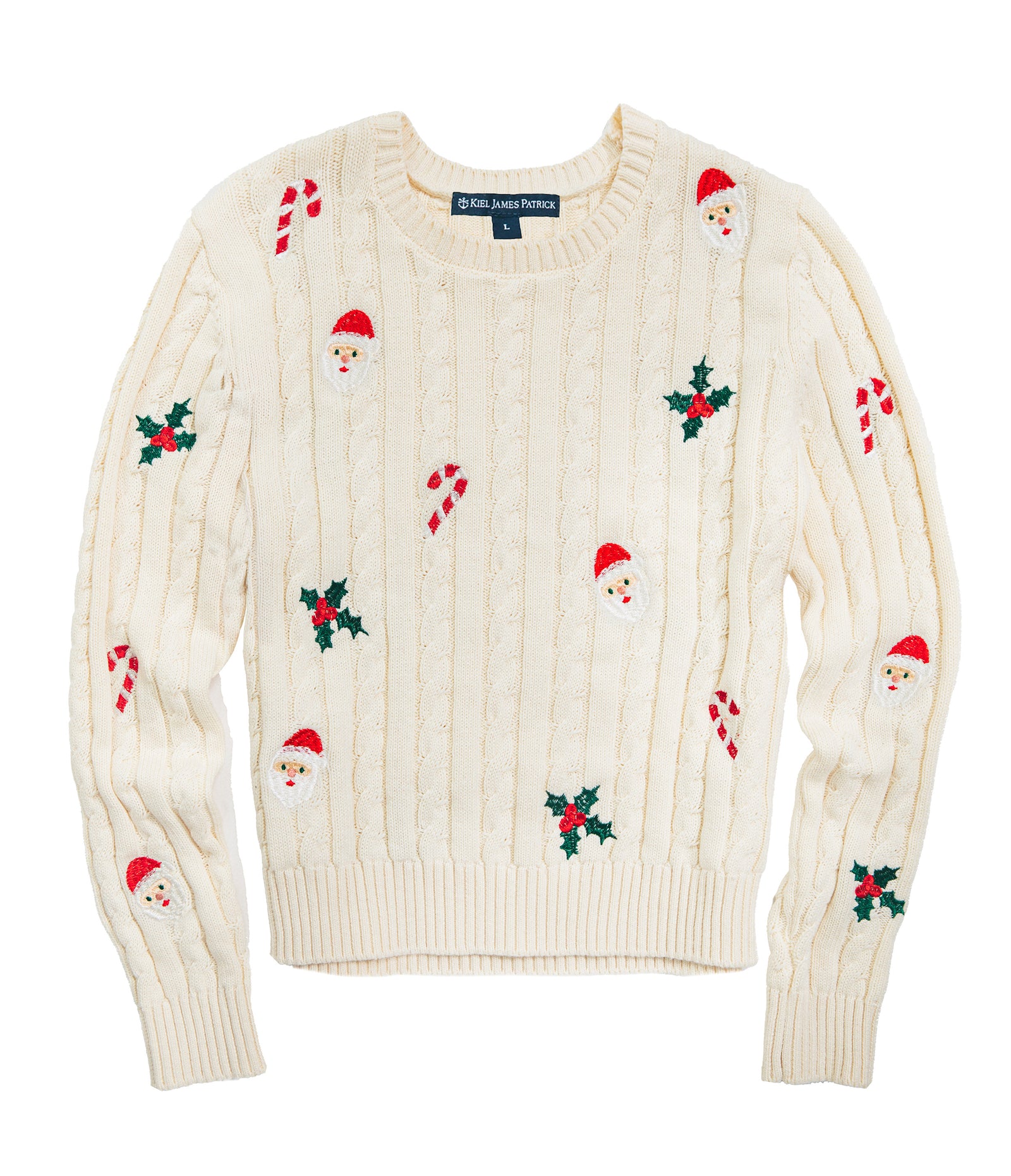 Santa Holly Embroidered Cable Knit Sweater – Kiel James Patrick