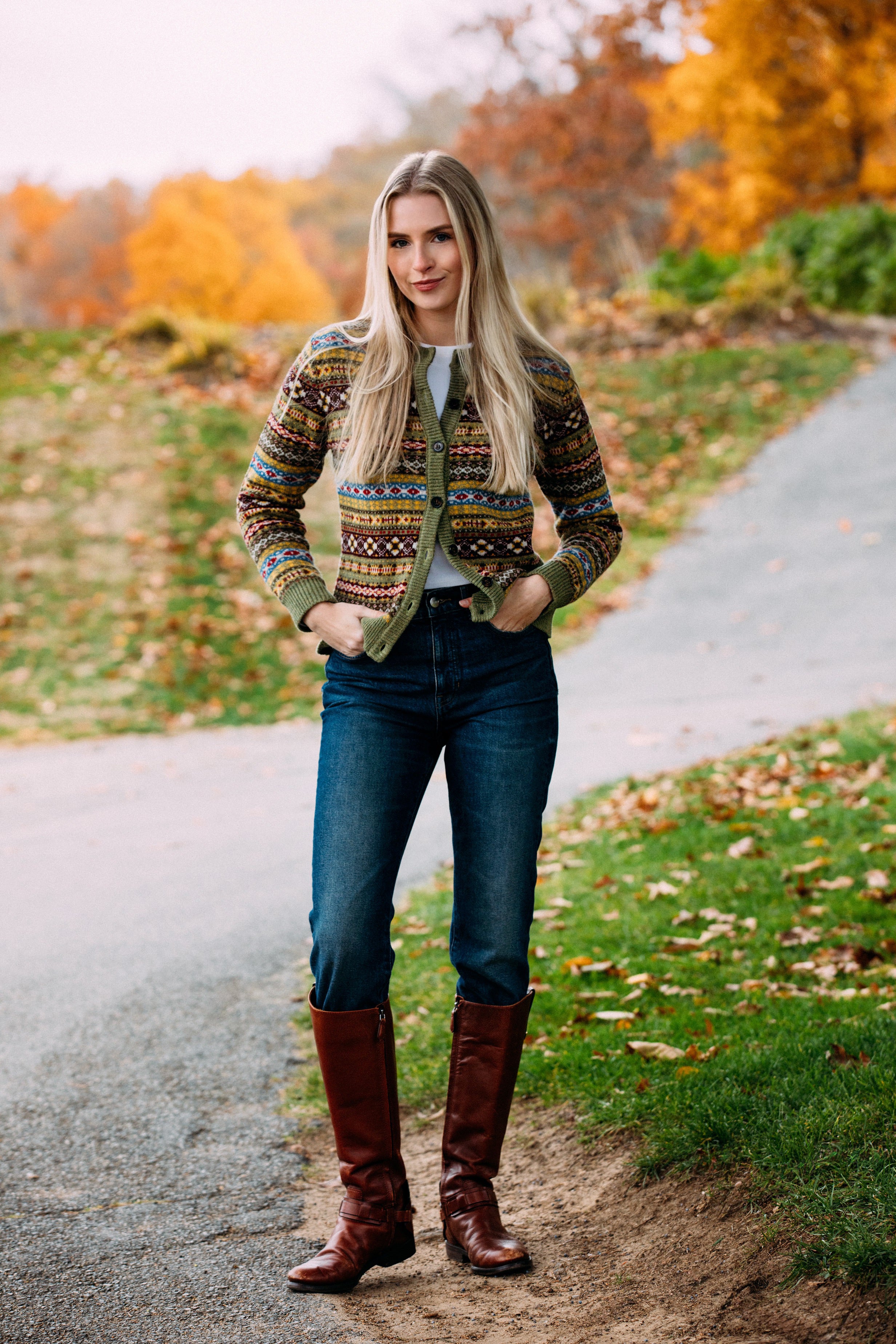 KJP Women's Saranac Fern Fair Isle Cardigan Sweater