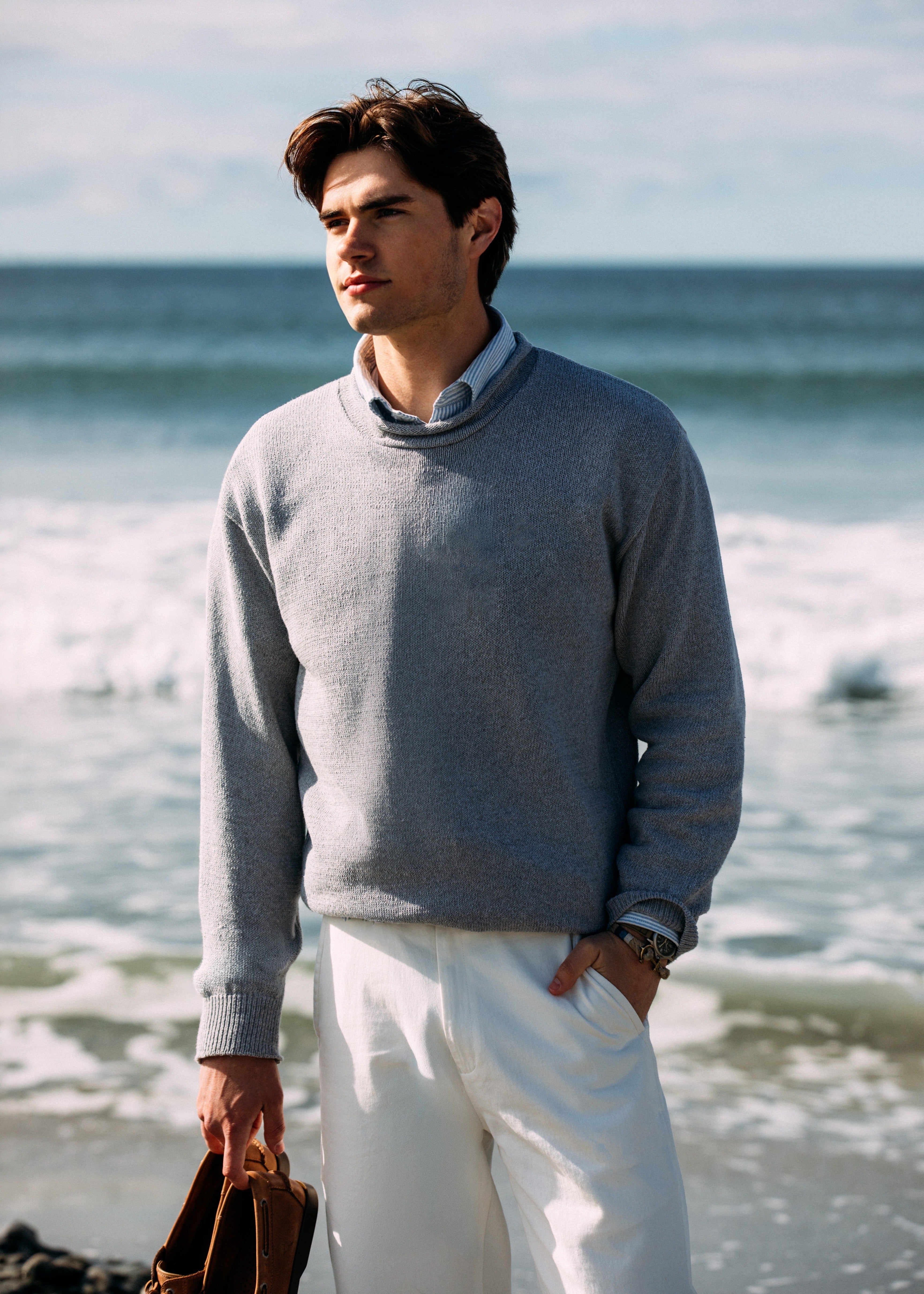 KJP Men's Sea Weather Cotton Rollneck Sweater in Fog Grey
