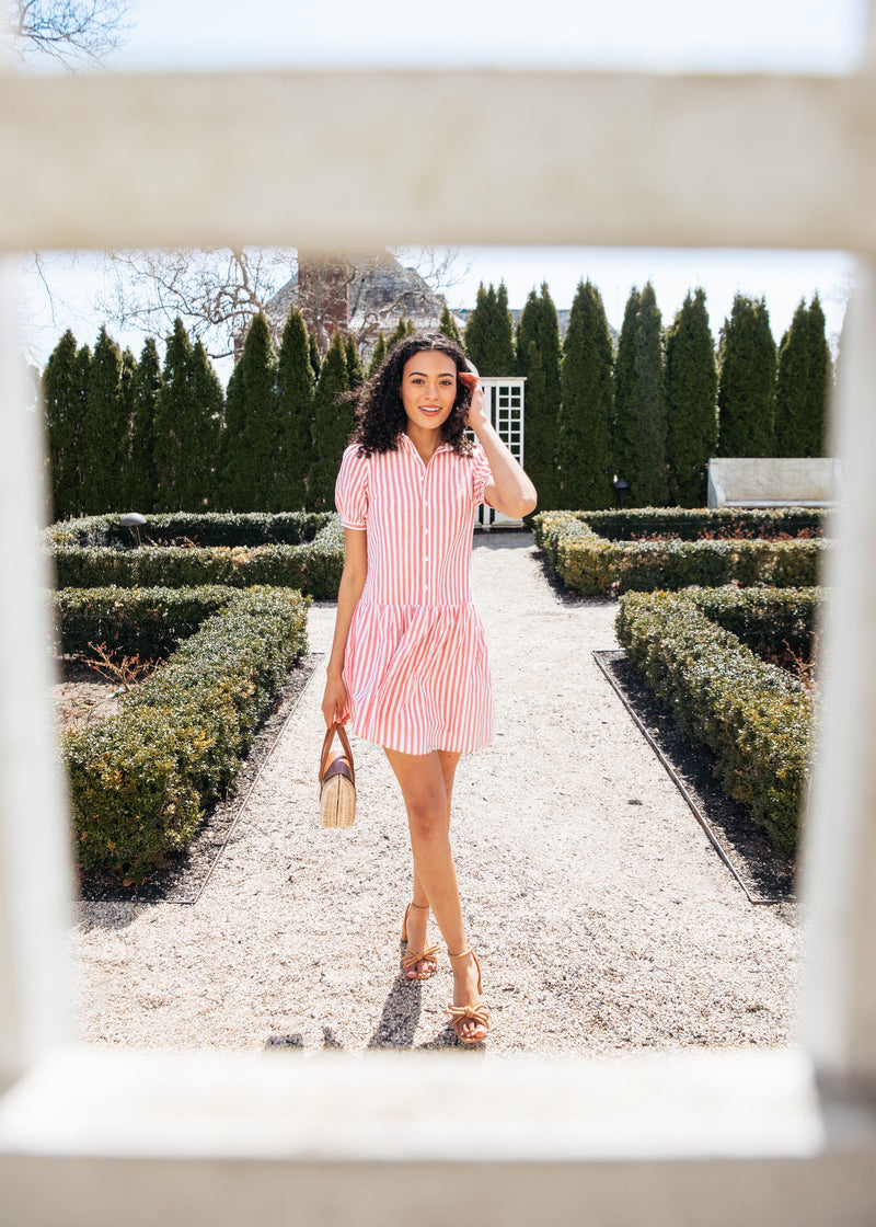 KJP Women's Seaside Stripe Cotton Dress in Red and White 6