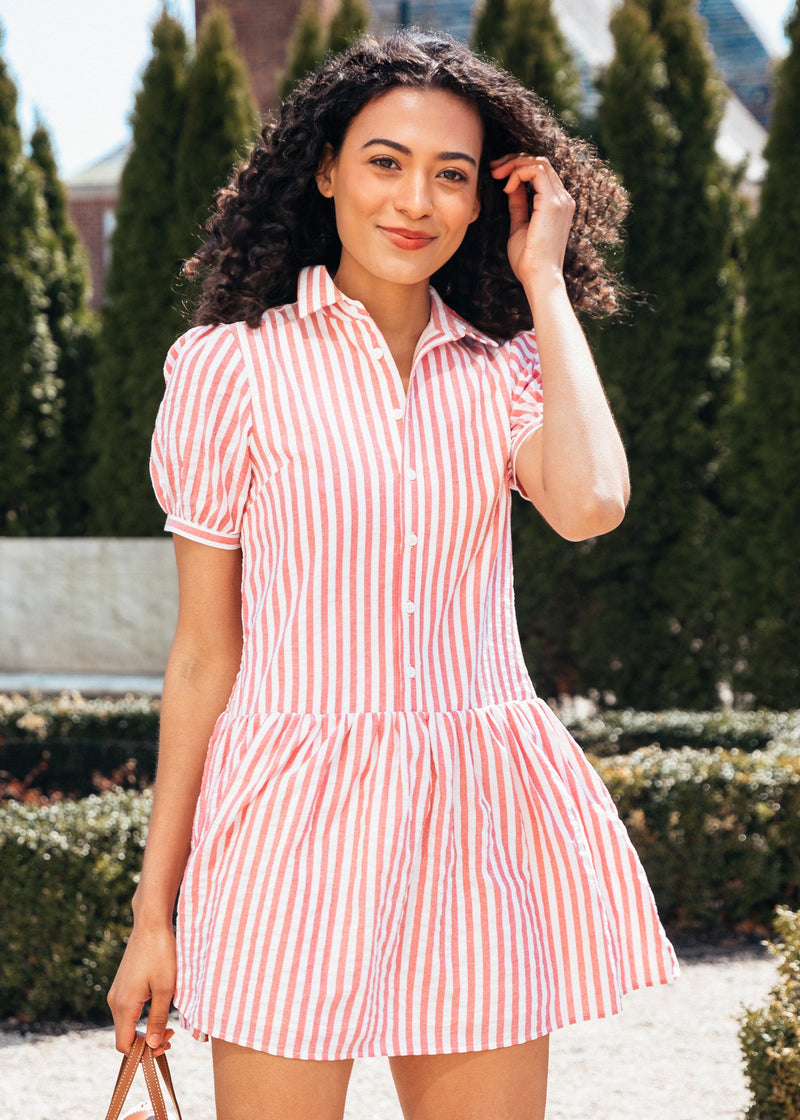 KJP Women's Seaside Stripe Cotton Dress in Red and White 6