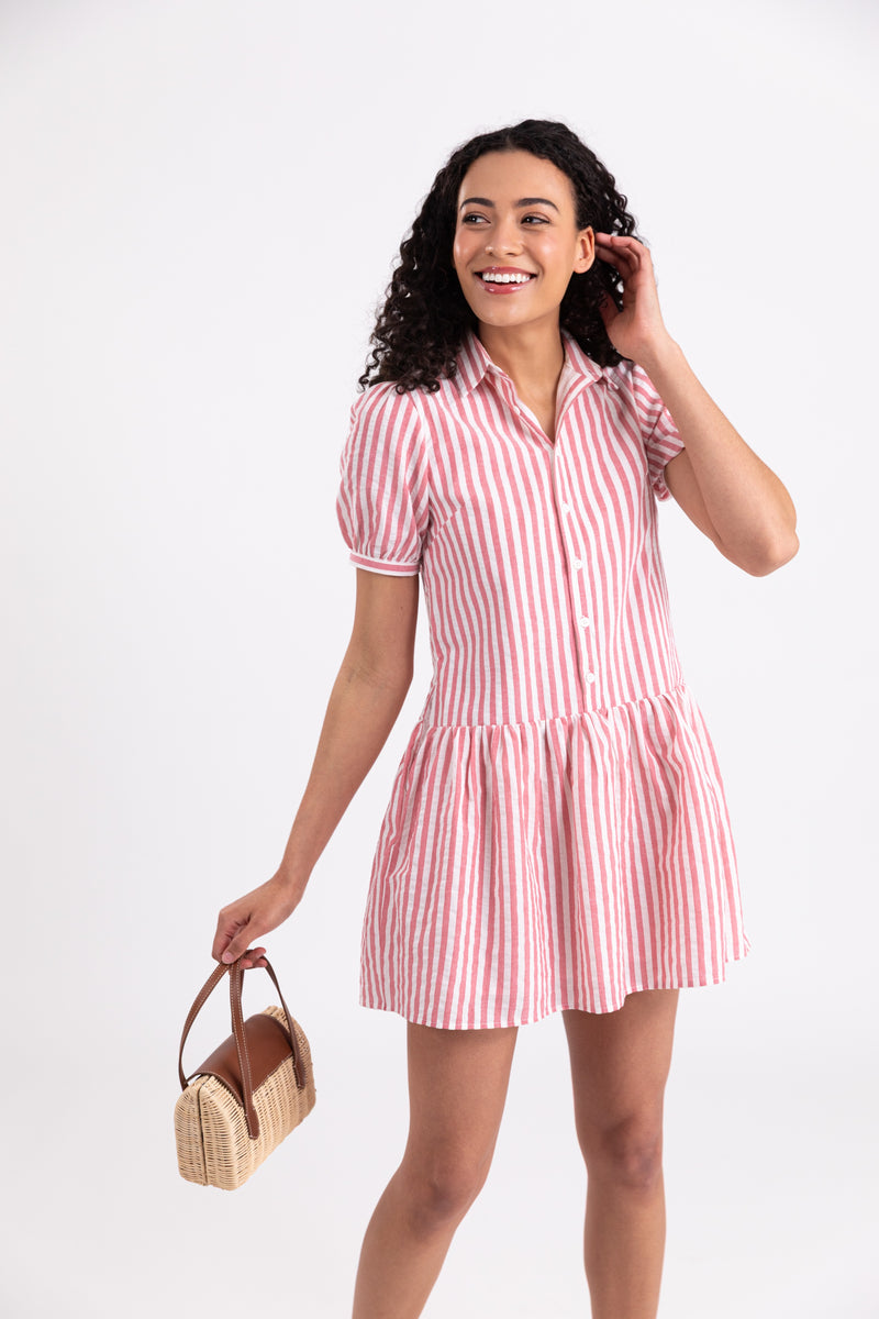 KJP Women's Seaside Stripe Cotton Dress in Red and White 6